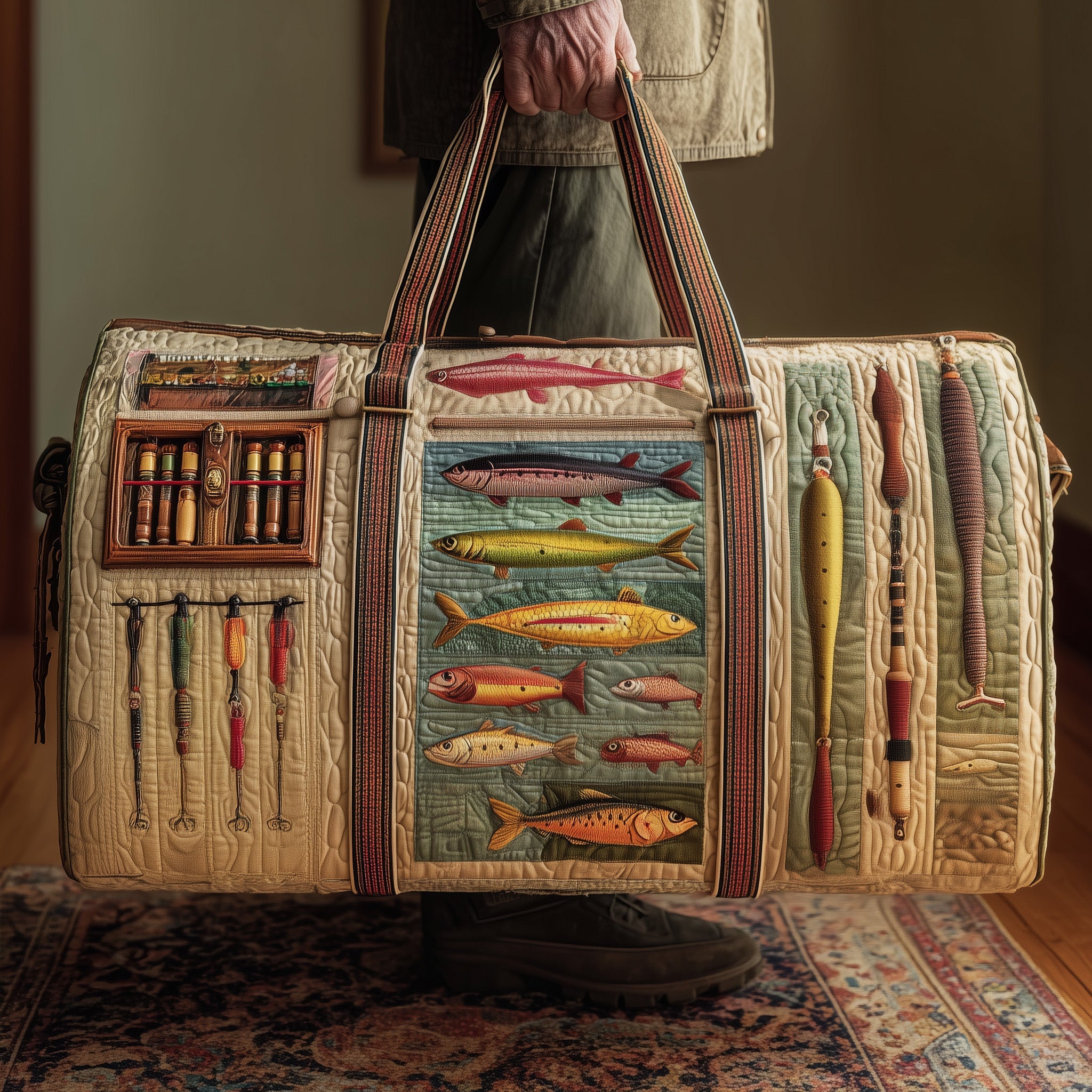 Fishing Delights Quilted Duffle Bag Father's Day Gift Idea