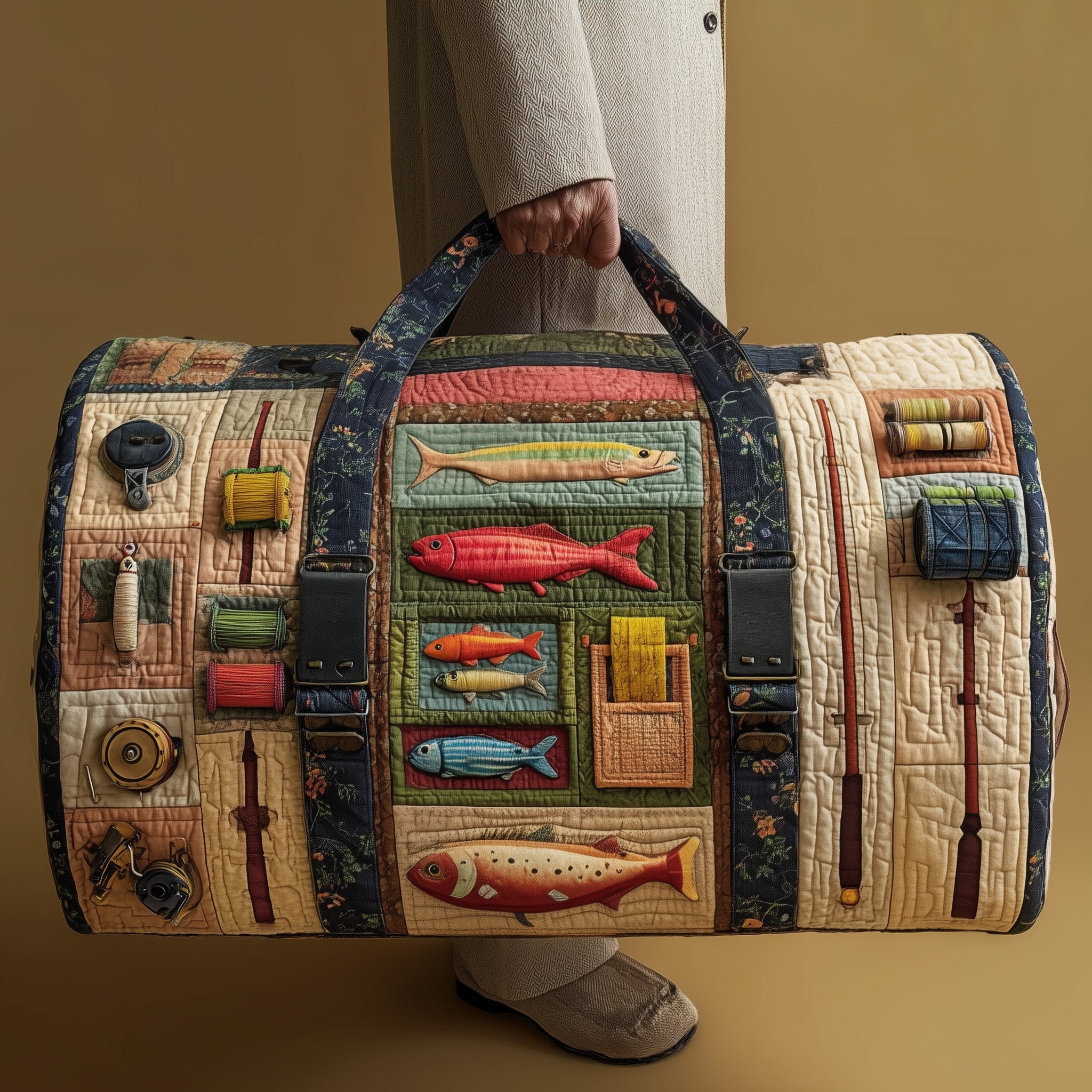 Fishing Delights Quilted Duffle Bag Halloween Gift Idea