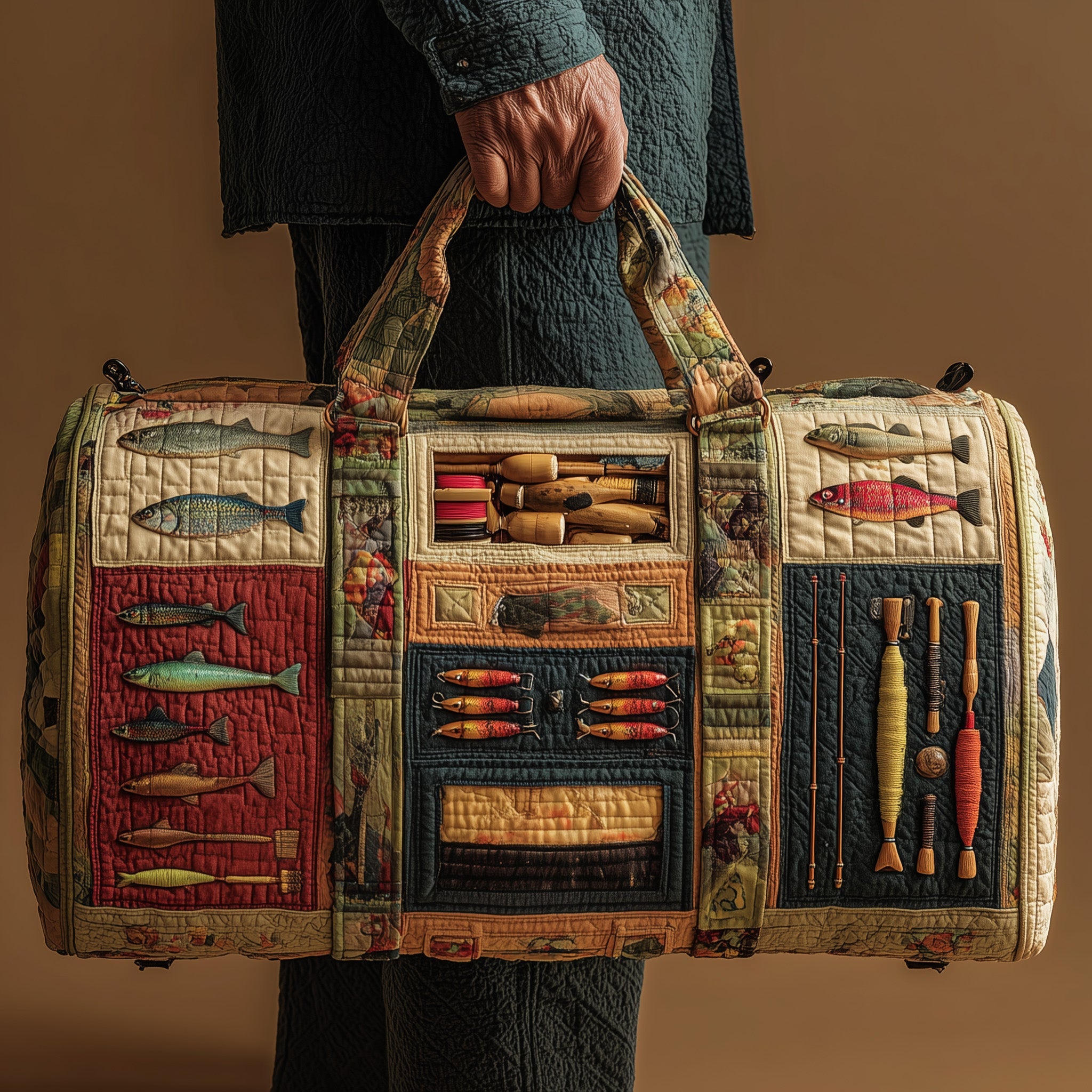 Fishing Delights Quilted Duffle Bag Independence Day Gift Idea