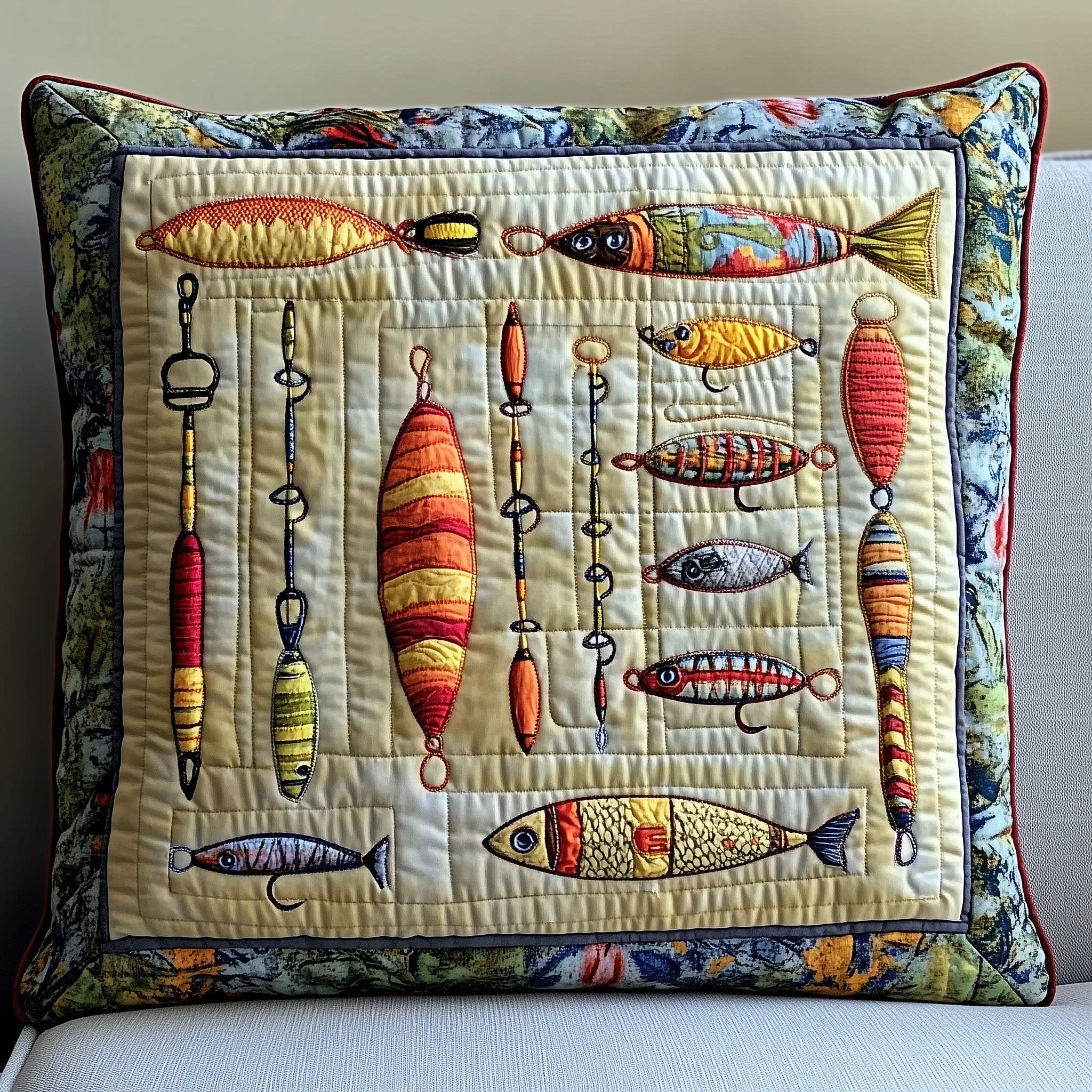 Fishing Delights Quilted Pillow Case Christmas Gift(1)
