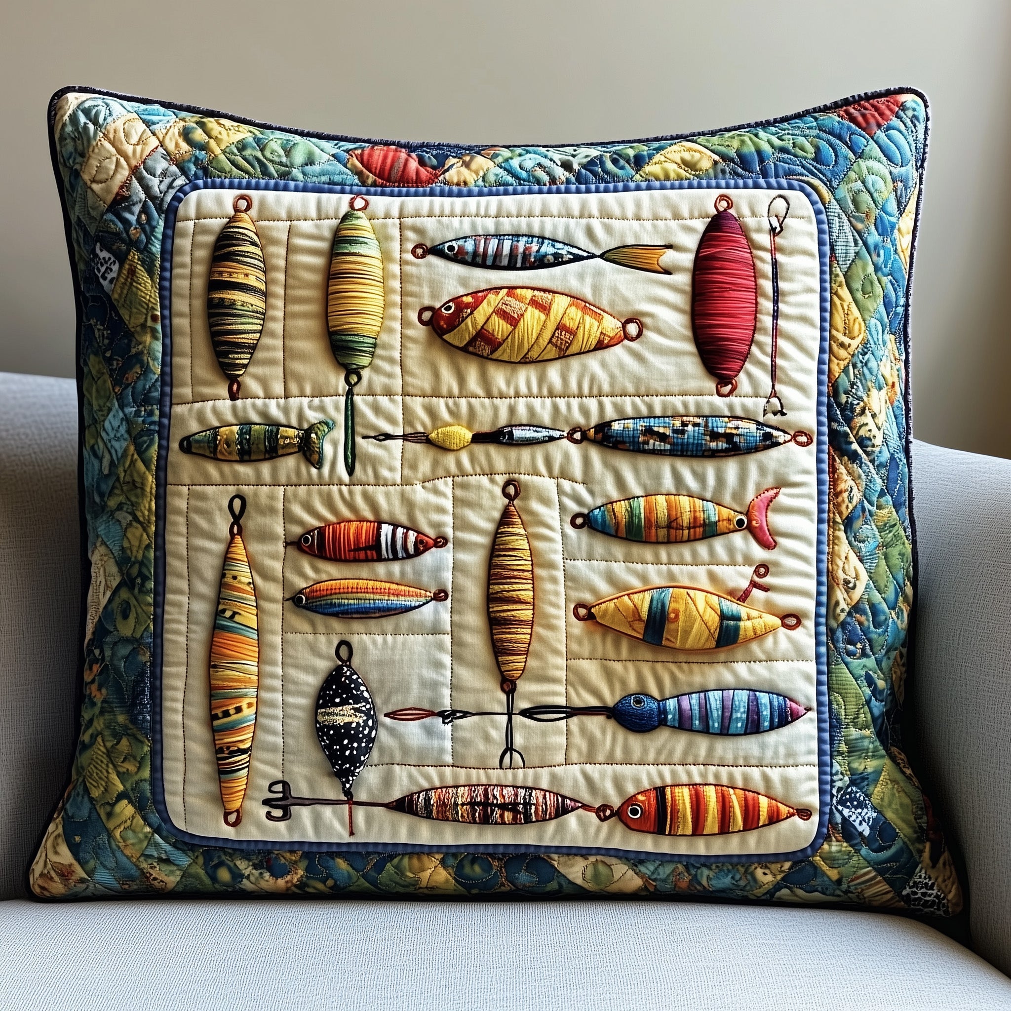 Fishing Delights Quilted Pillow Case Gift For Her