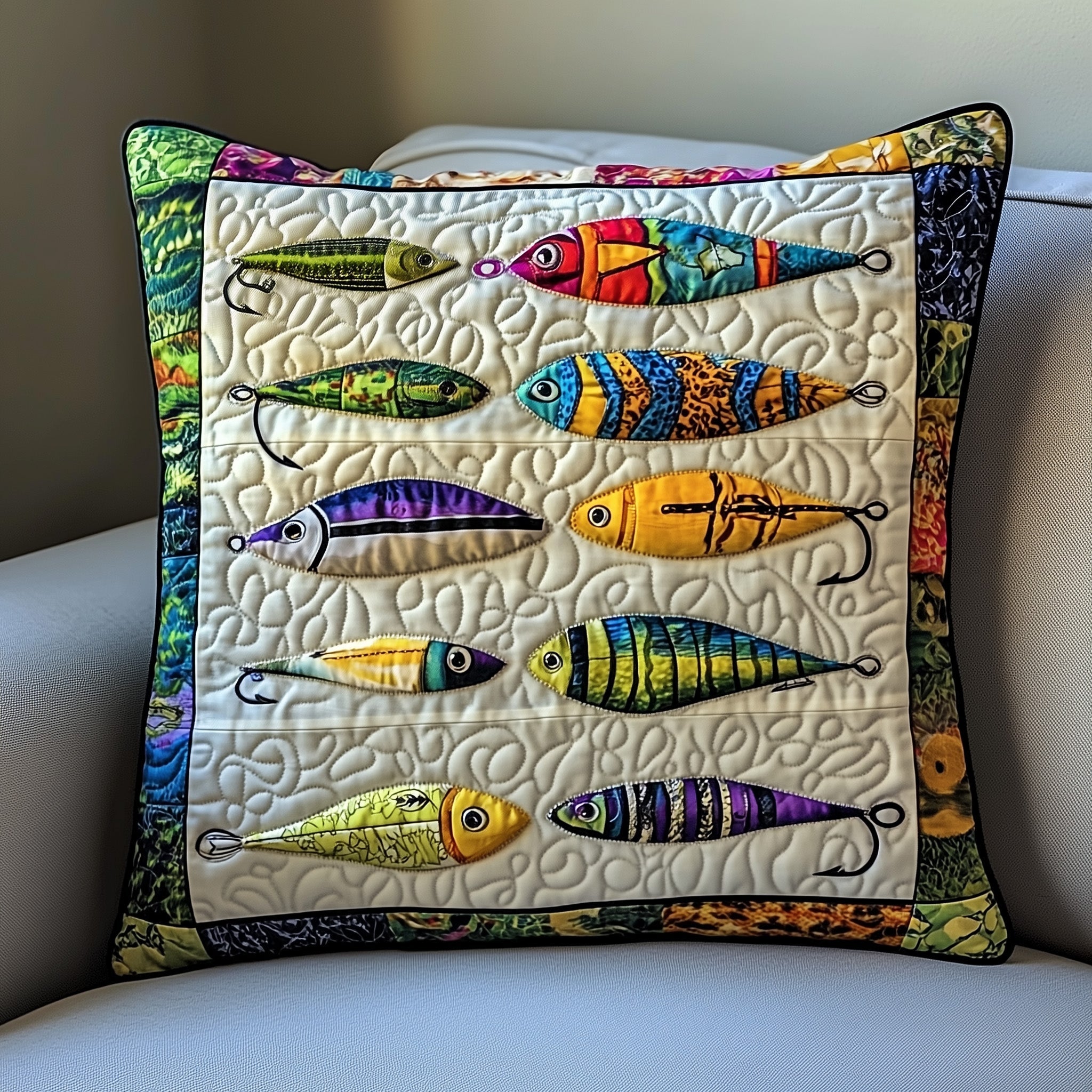 Fishing Delights Quilted Pillow Case Halloween Gift(1)