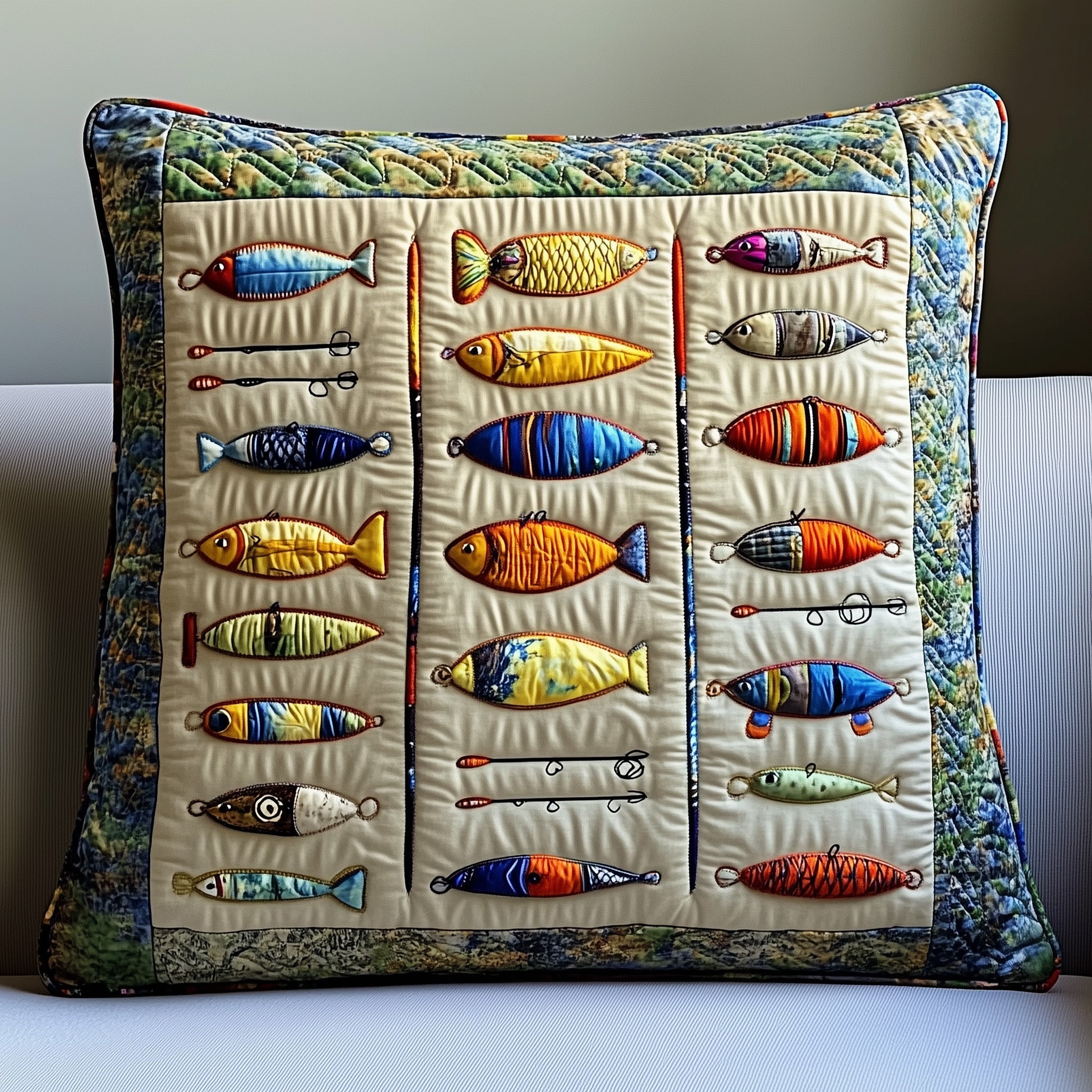 Fishing Delights Quilted Pillow Case Pillow Protector CoverCool Fishing Gifts Christmas