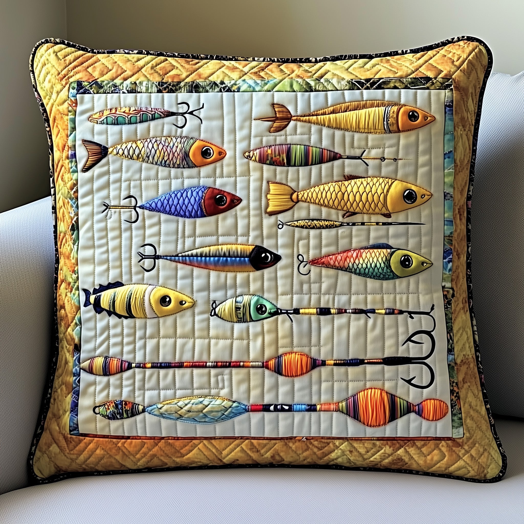 Fishing Delights Quilted Pillow Case Pillow Protector CoverFishing Gifts For Dad