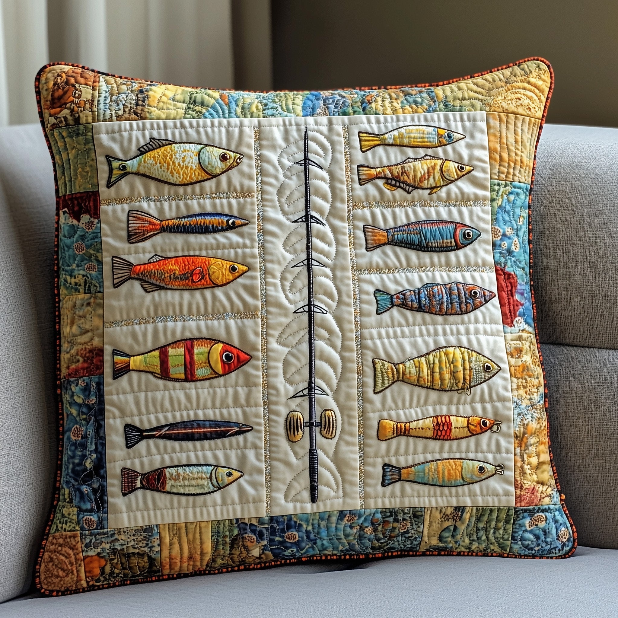 Fishing Delights Quilted Pillow Case Pillow Protector CoverUnique Fishing Gifts For Him