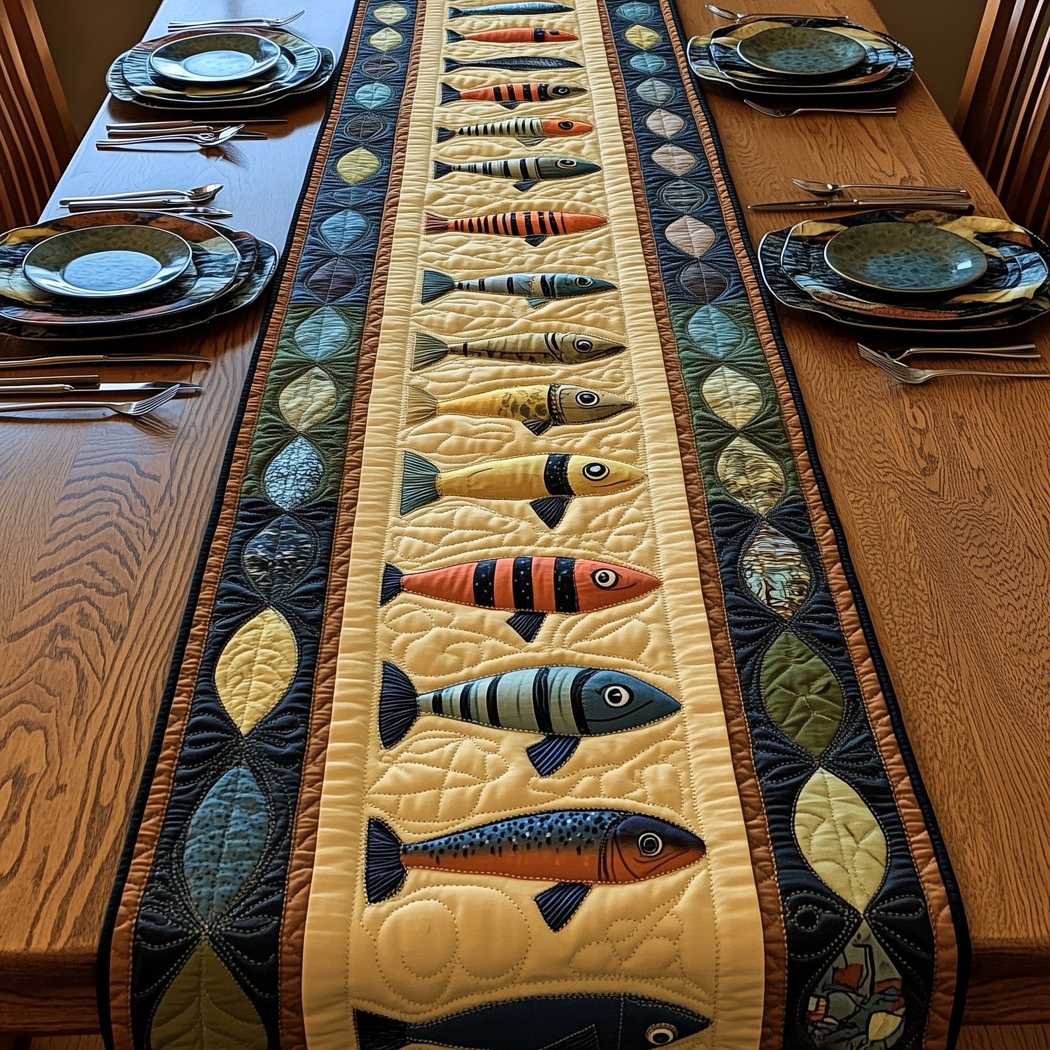 Fishing Delights Quilted Table Runner Christmas Dining Room Table Runner