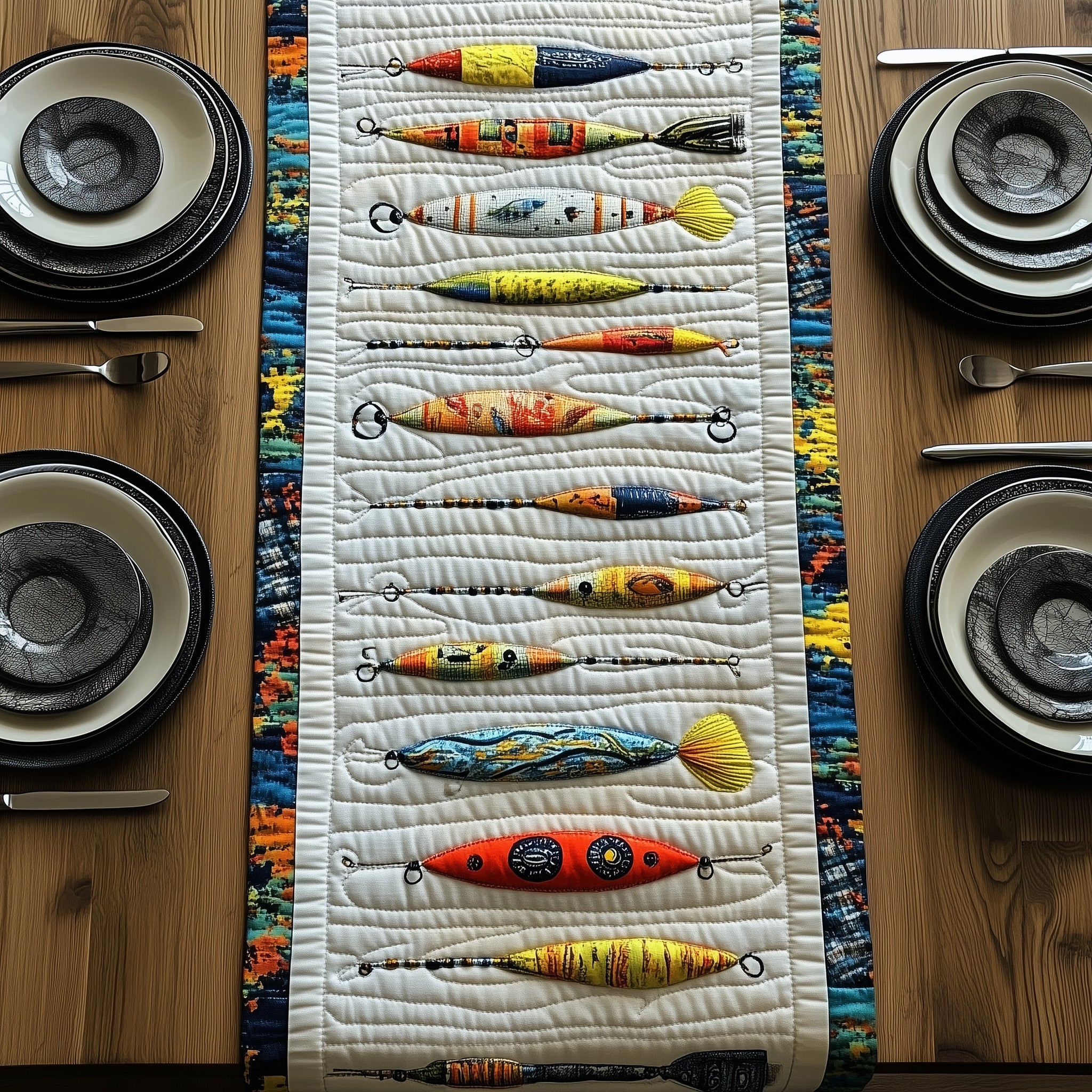 Fishing Delights Quilted Table Runner Christmas Dining Table Runner
