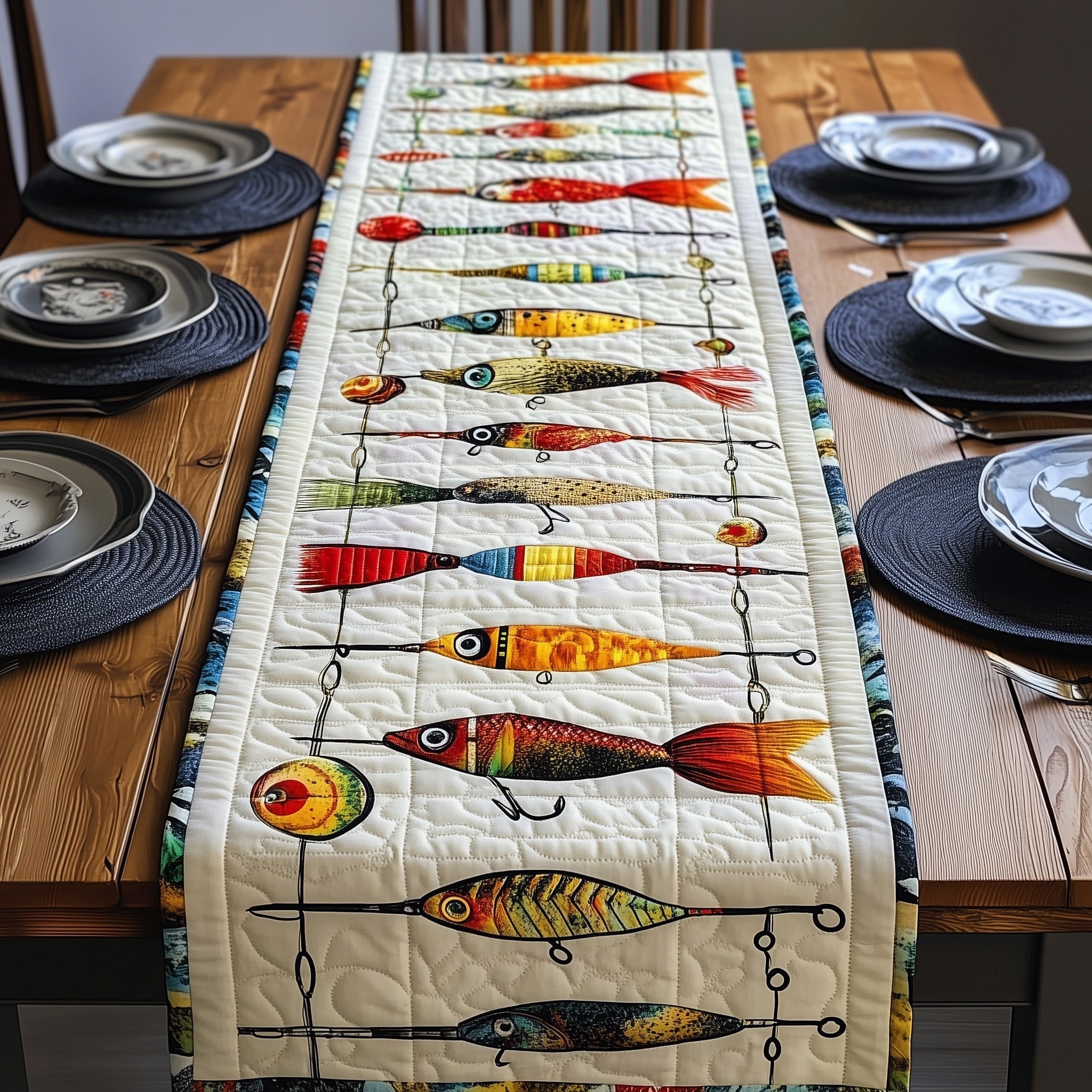 Fishing Delights Quilted Table Runner Christmas Table Runner Decoration