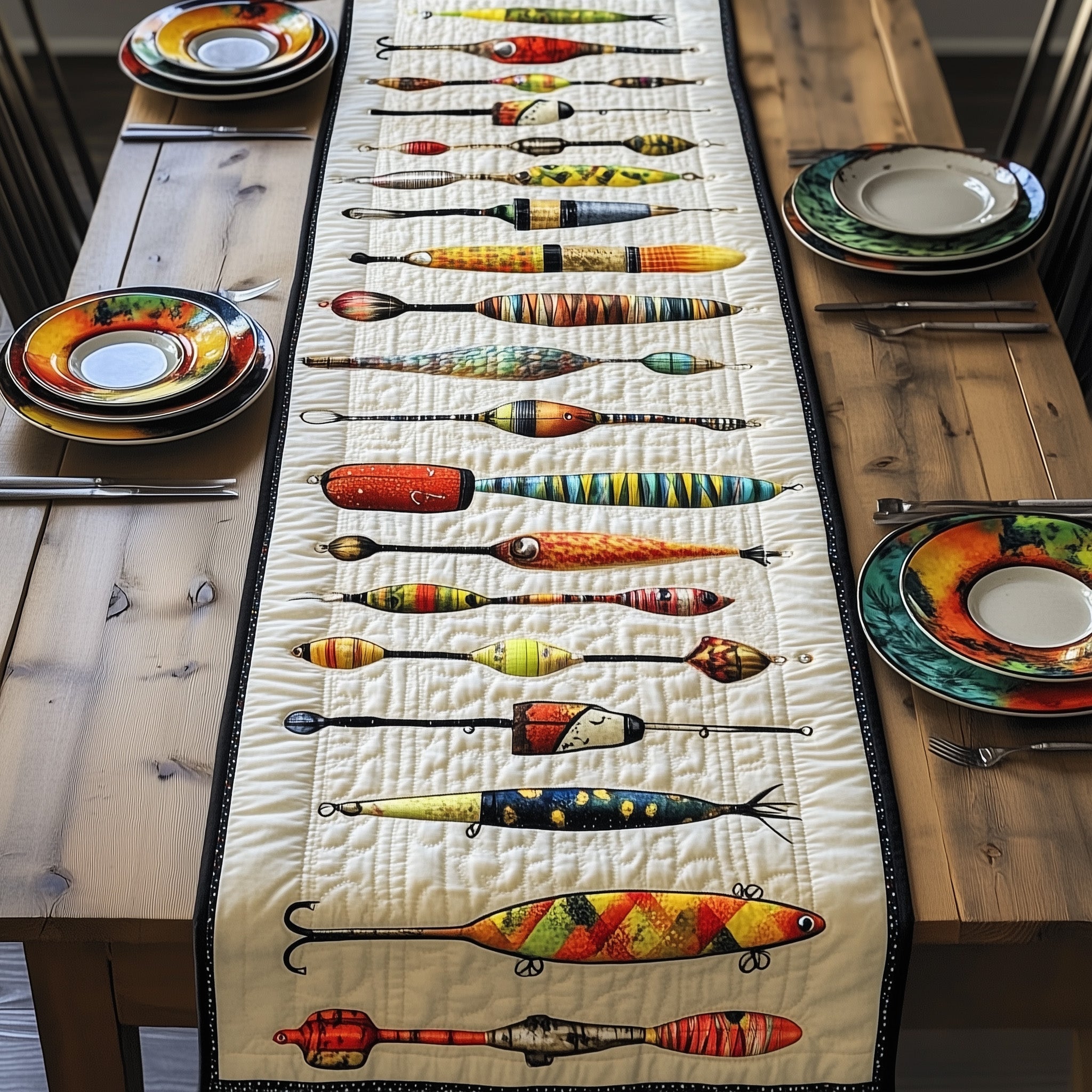 Fishing Delights Quilted Table Runner Christmas Table Runner for Dining Room