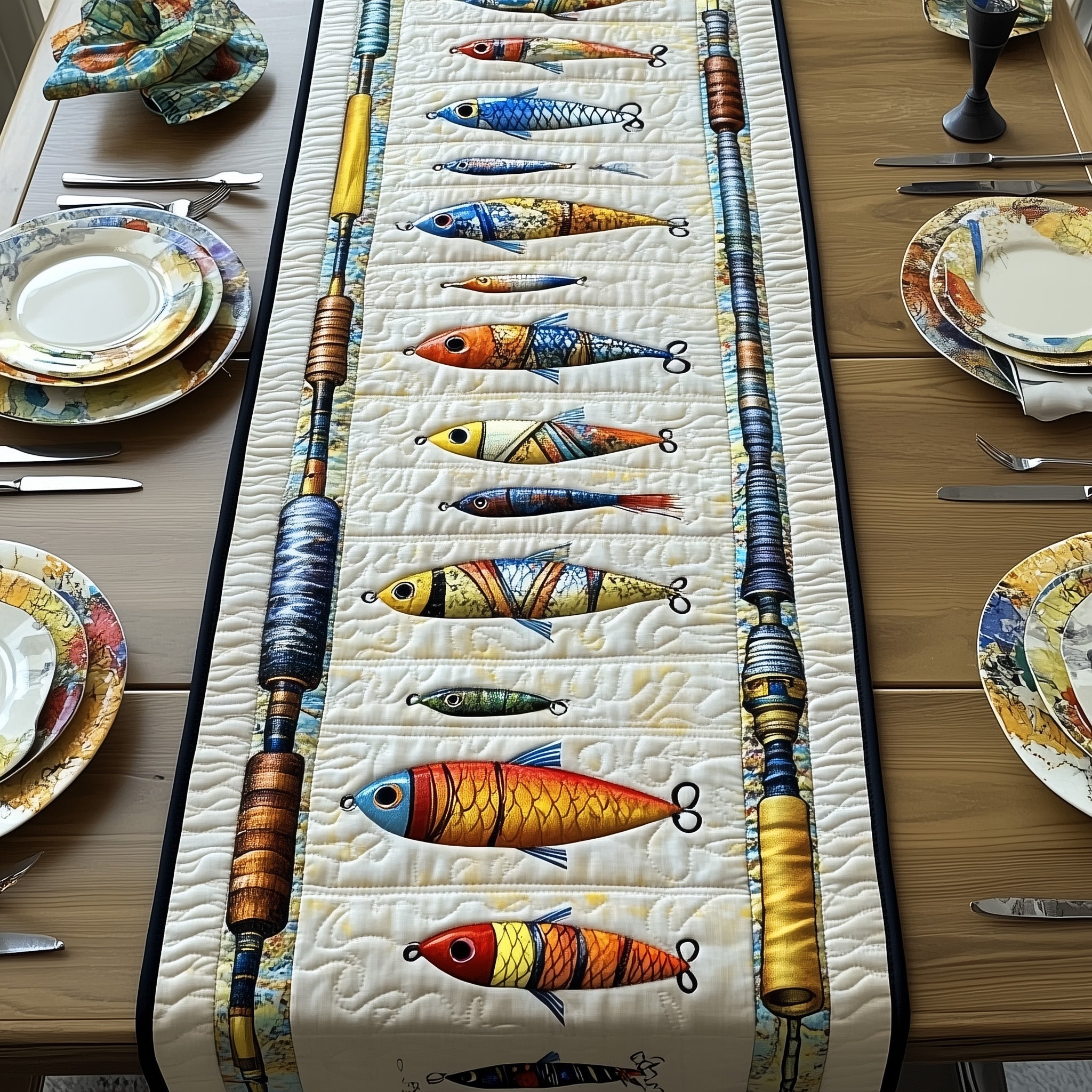 Fishing Delights Quilted Table Runner Christmas Table Runner for Family Meals