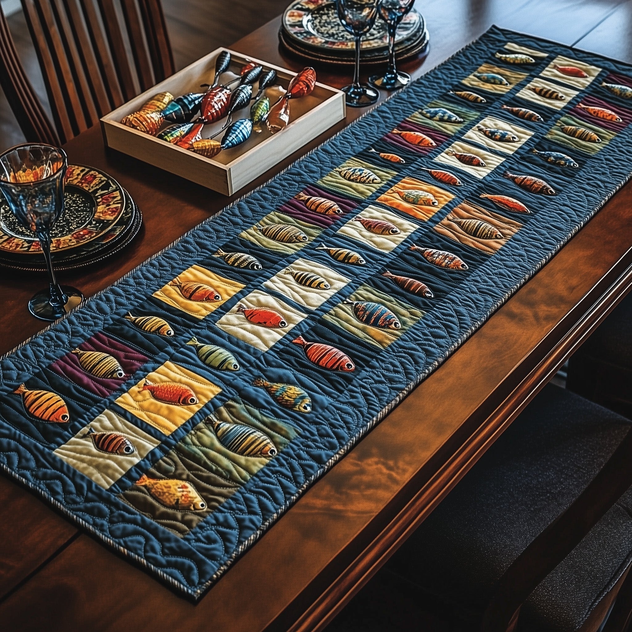 Fishing Delights Quilted Table Runner Christmas Table Runner Gift Idea