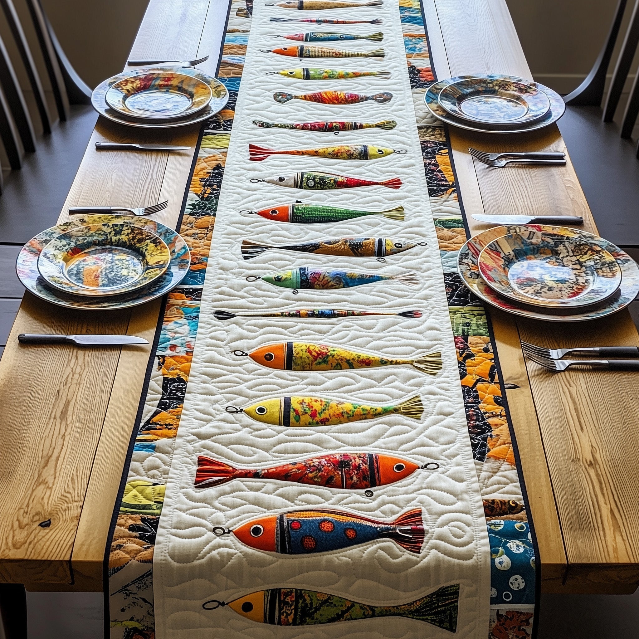 Fishing Delights Quilted Table Runner Christmas Theme Table Runner(1)