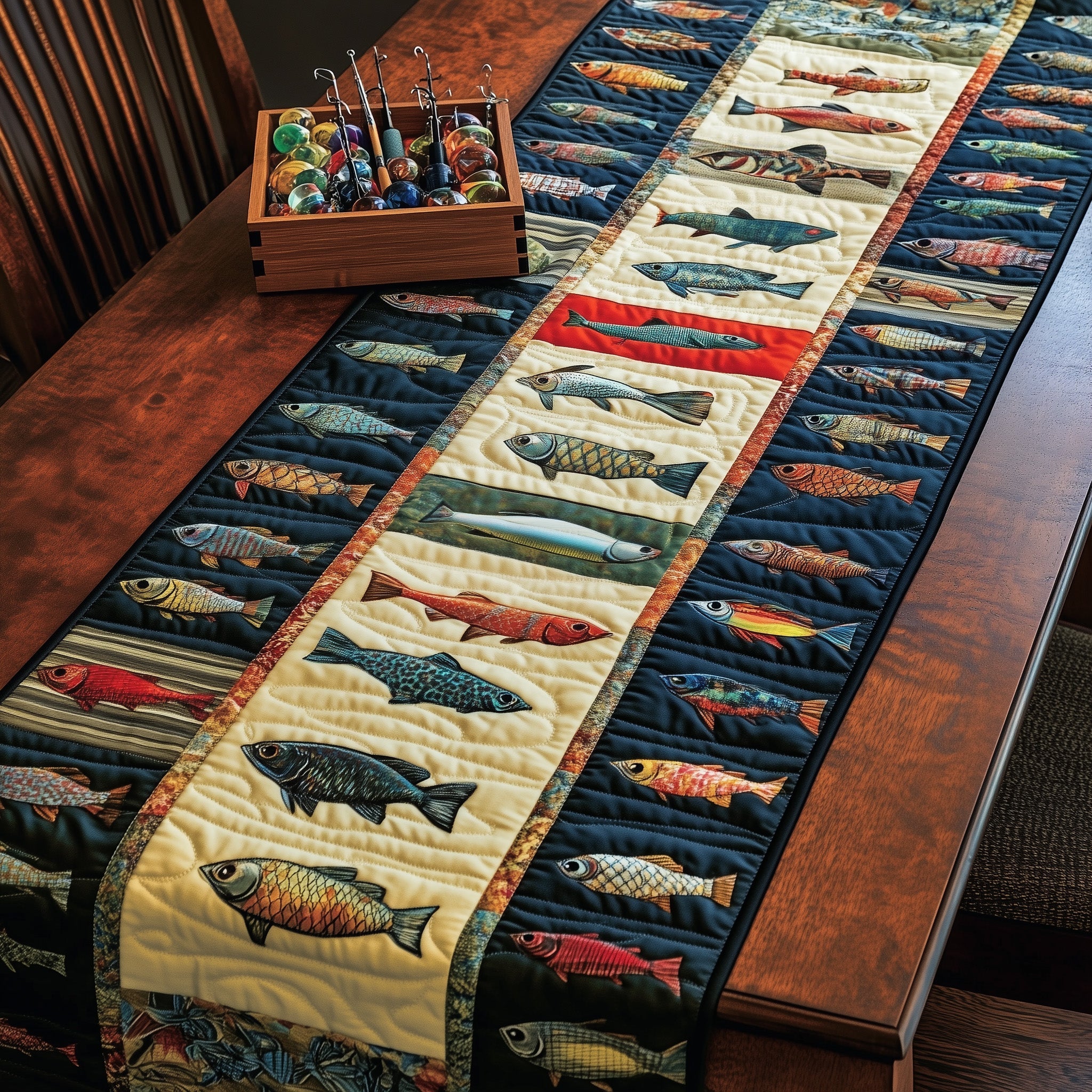 Fishing Delights Quilted Table Runner Christmas Theme Table Runner