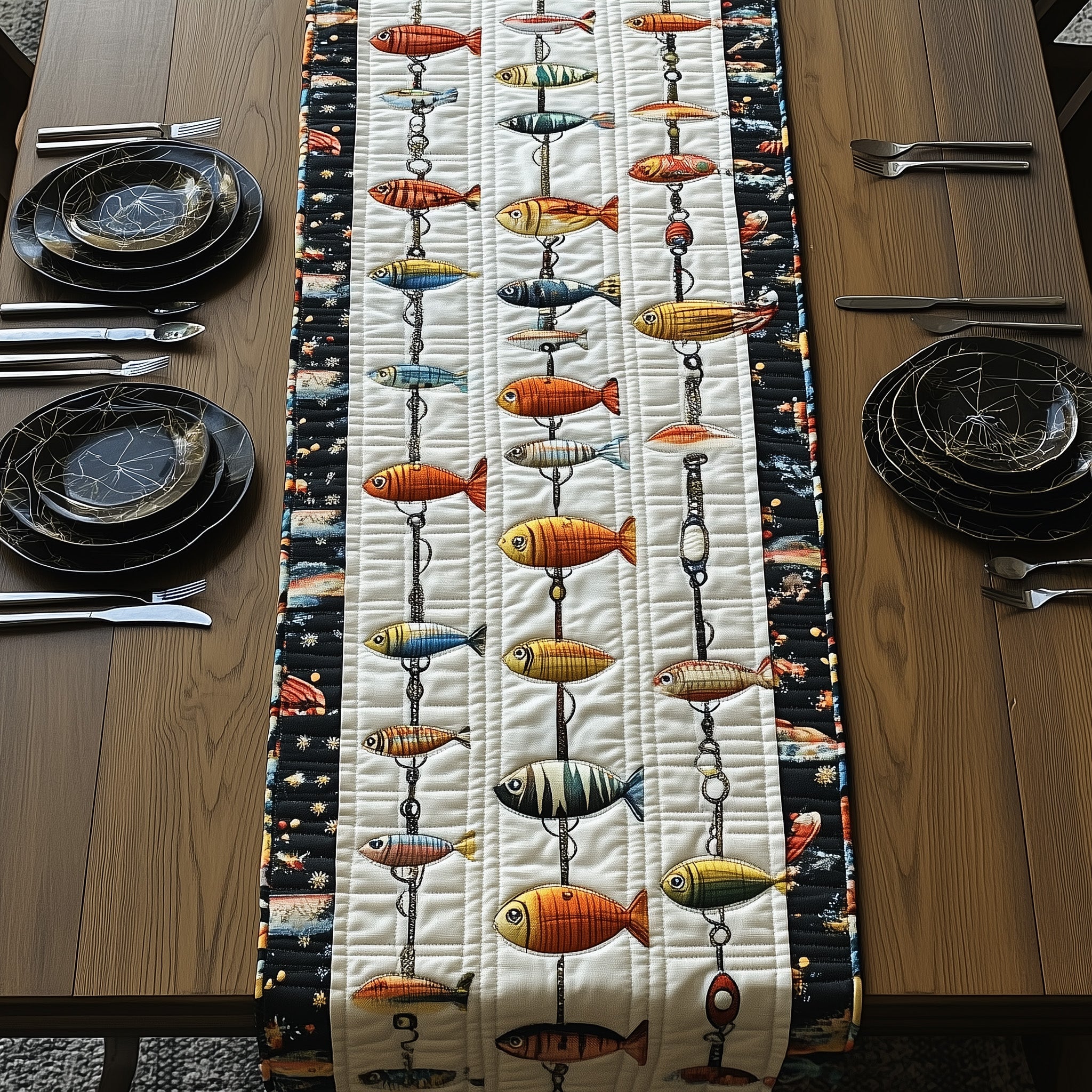 Fishing Delights Quilted Table Runner Cozy Winter Table Runner for Home(1)