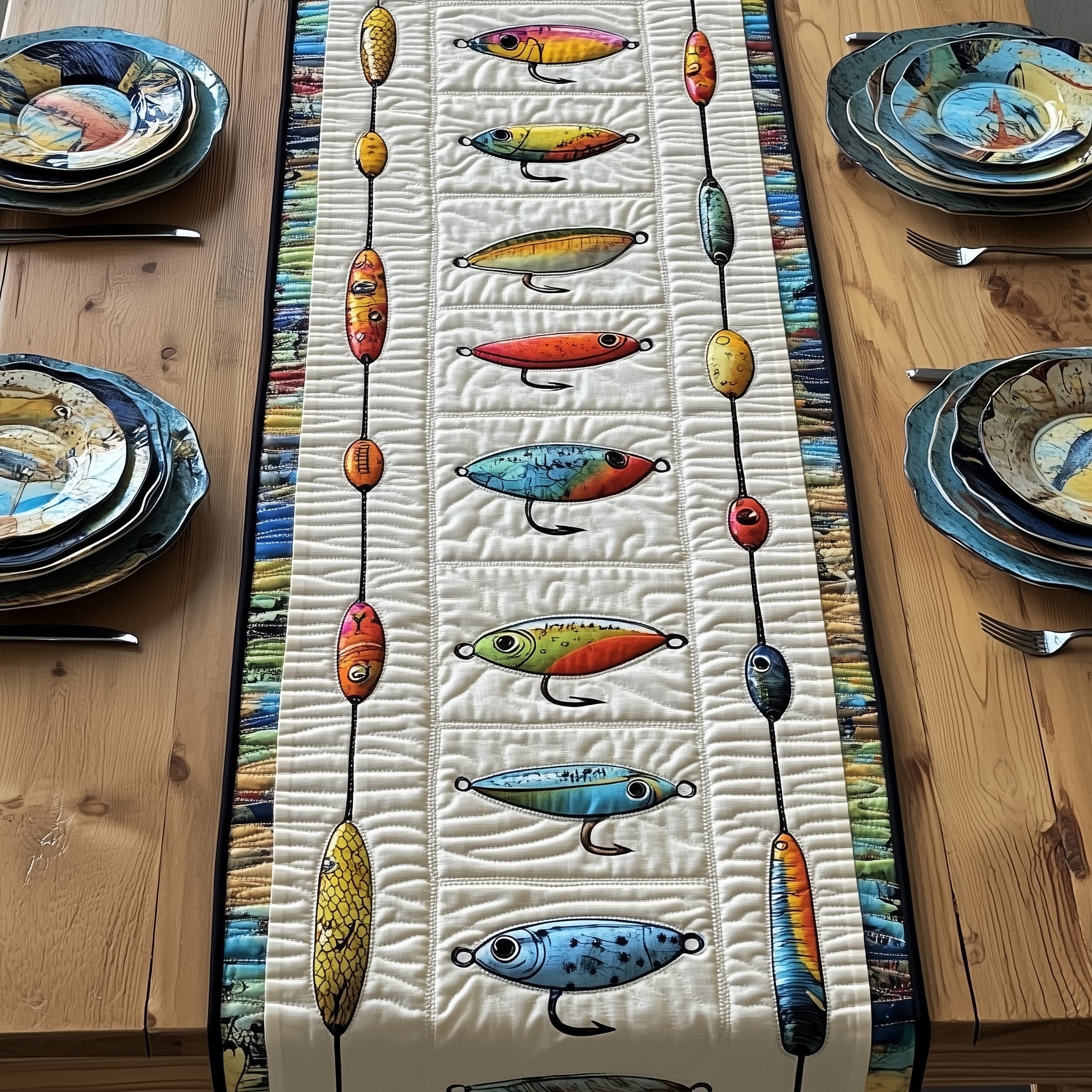 Fishing Delights Quilted Table Runner Elegant Christmas Table Runner