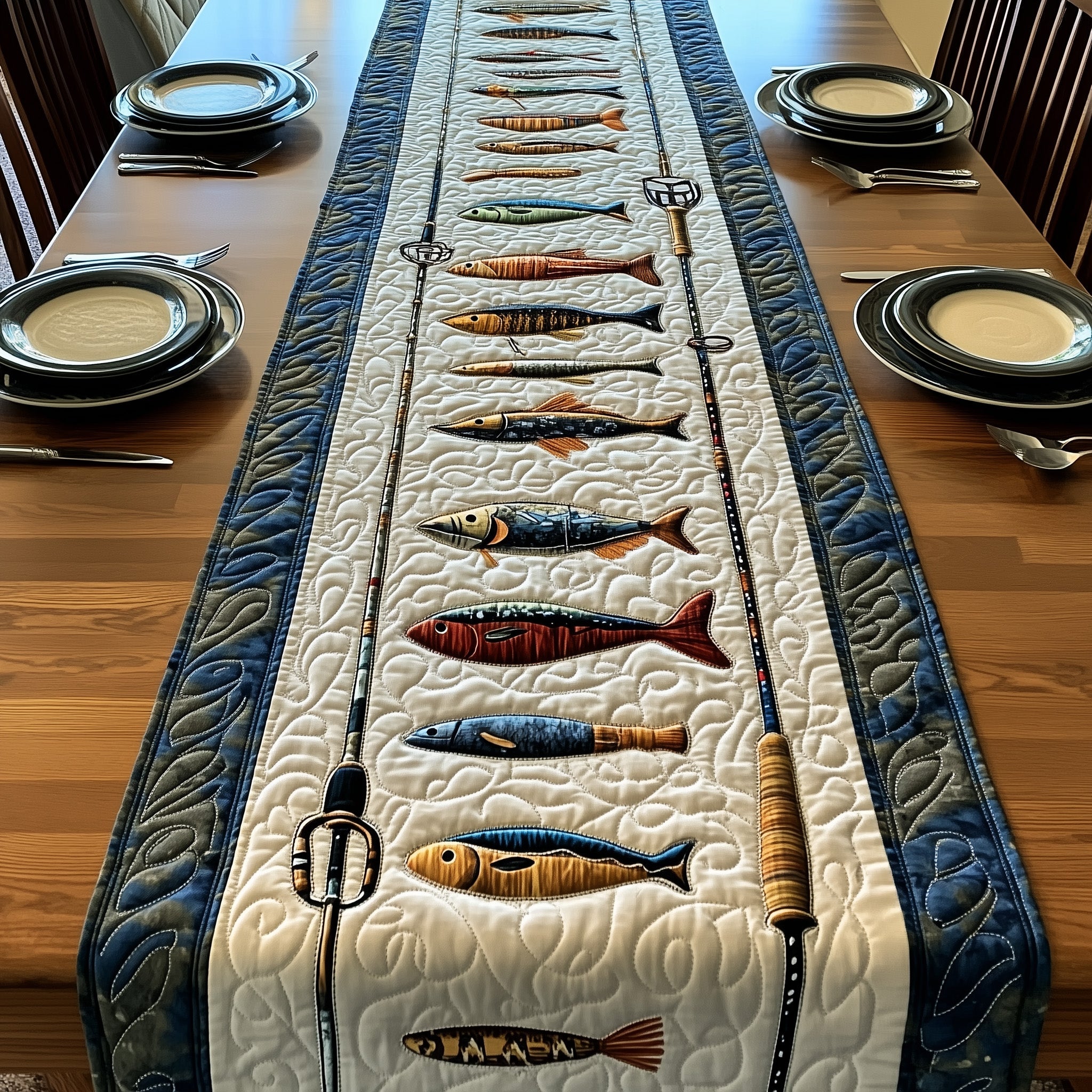 Fishing Delights Quilted Table Runner Holiday Table Runner Decoration