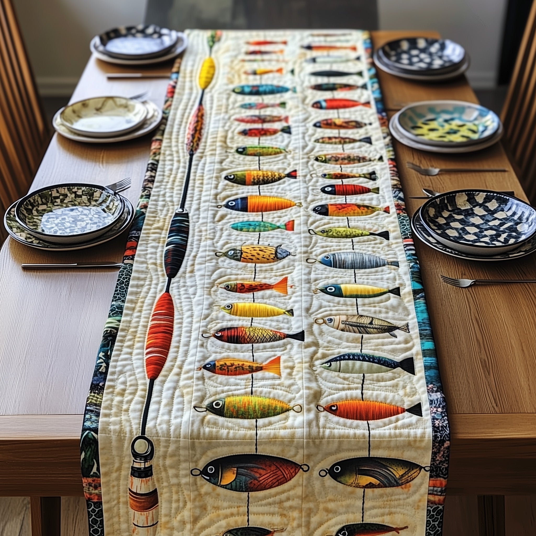 Fishing Delights Quilted Table Runner Special Occasion Table Runner Gift
