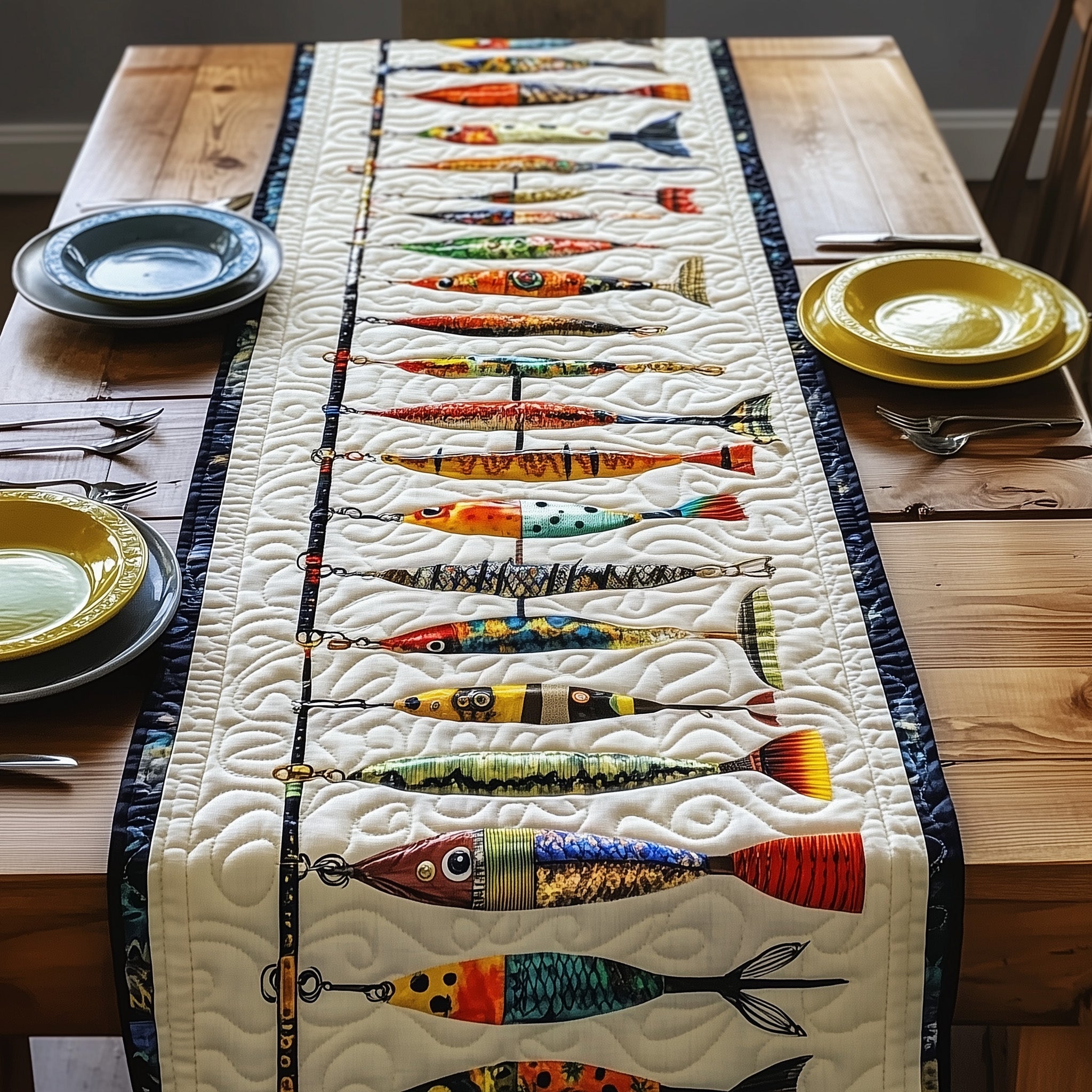 Fishing Delights Quilted Table Runner Table Runner for Christmas Decor