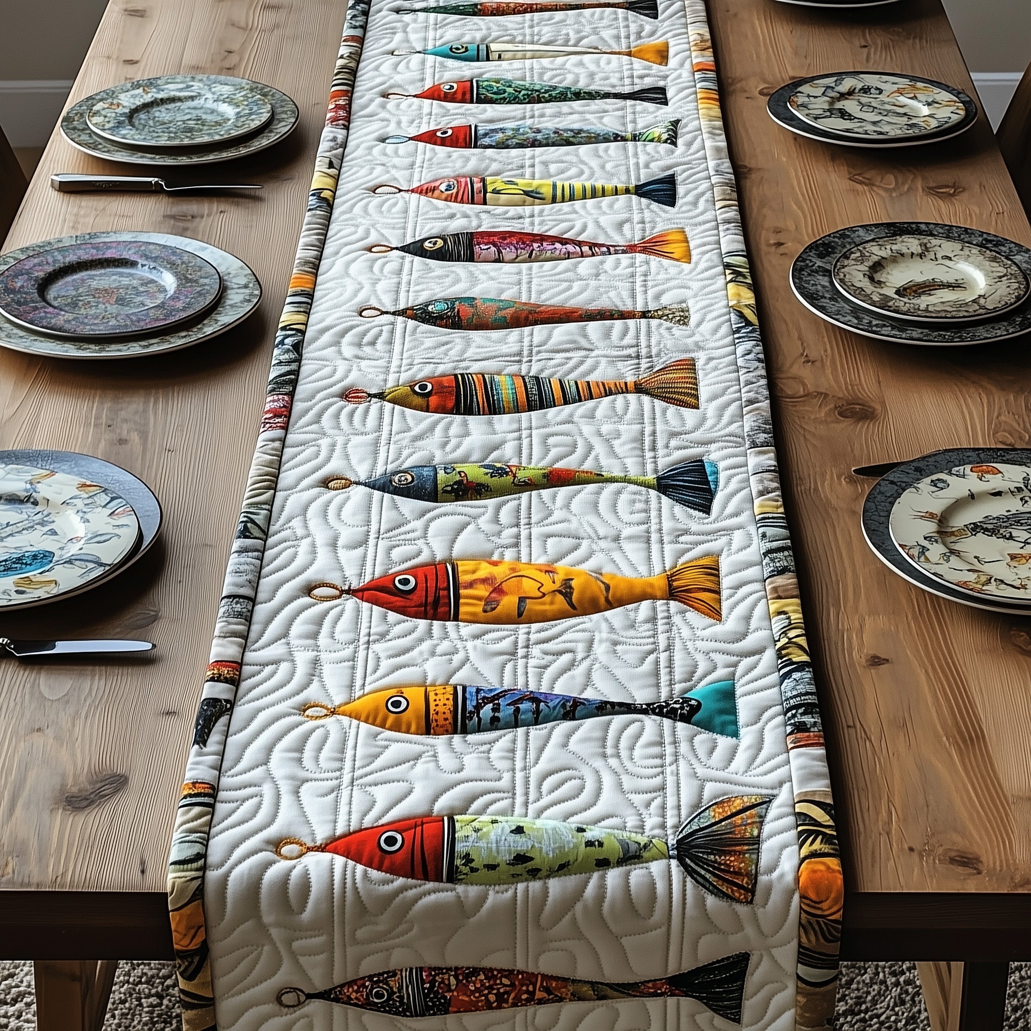 Fishing Delights Quilted Table Runner Winter Table Runner