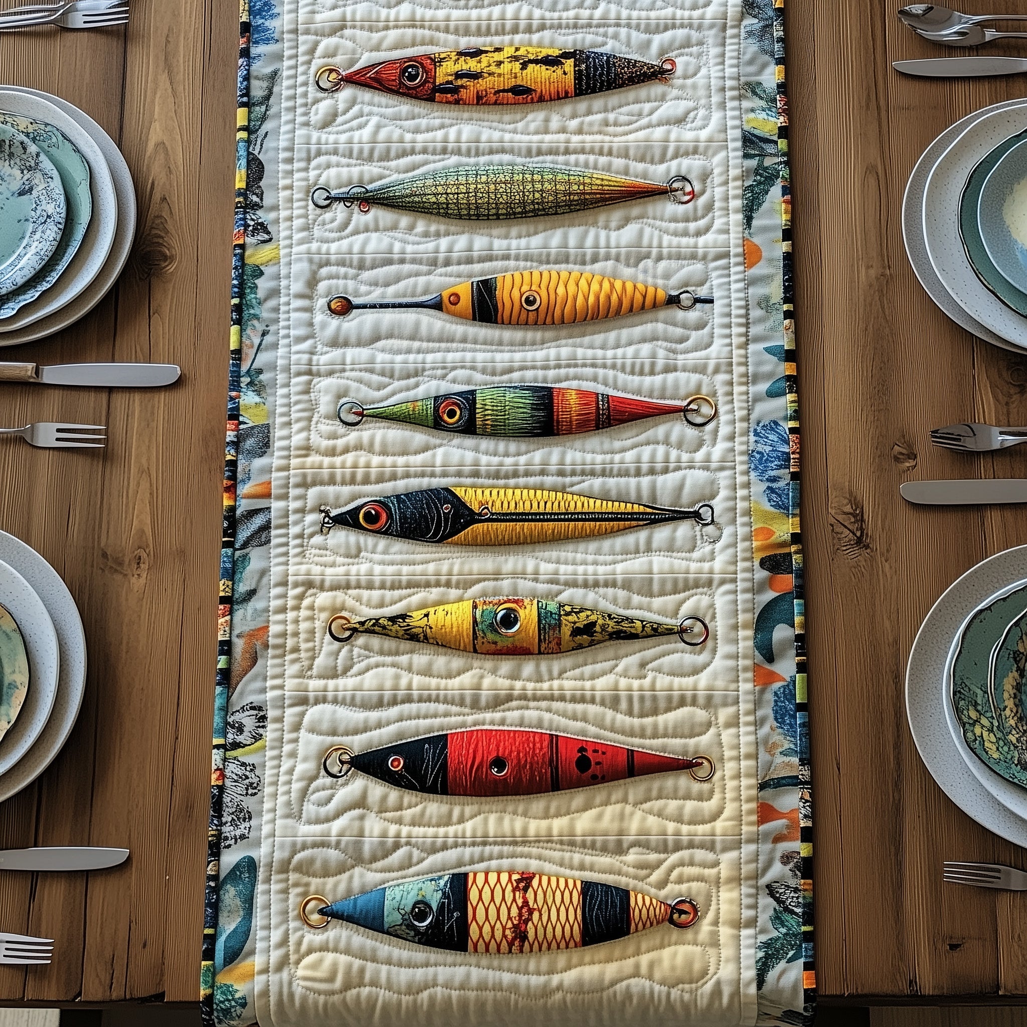 Fishing Delights Quilted Table Runner Xmas Table Runner for Family Gatherings(1)