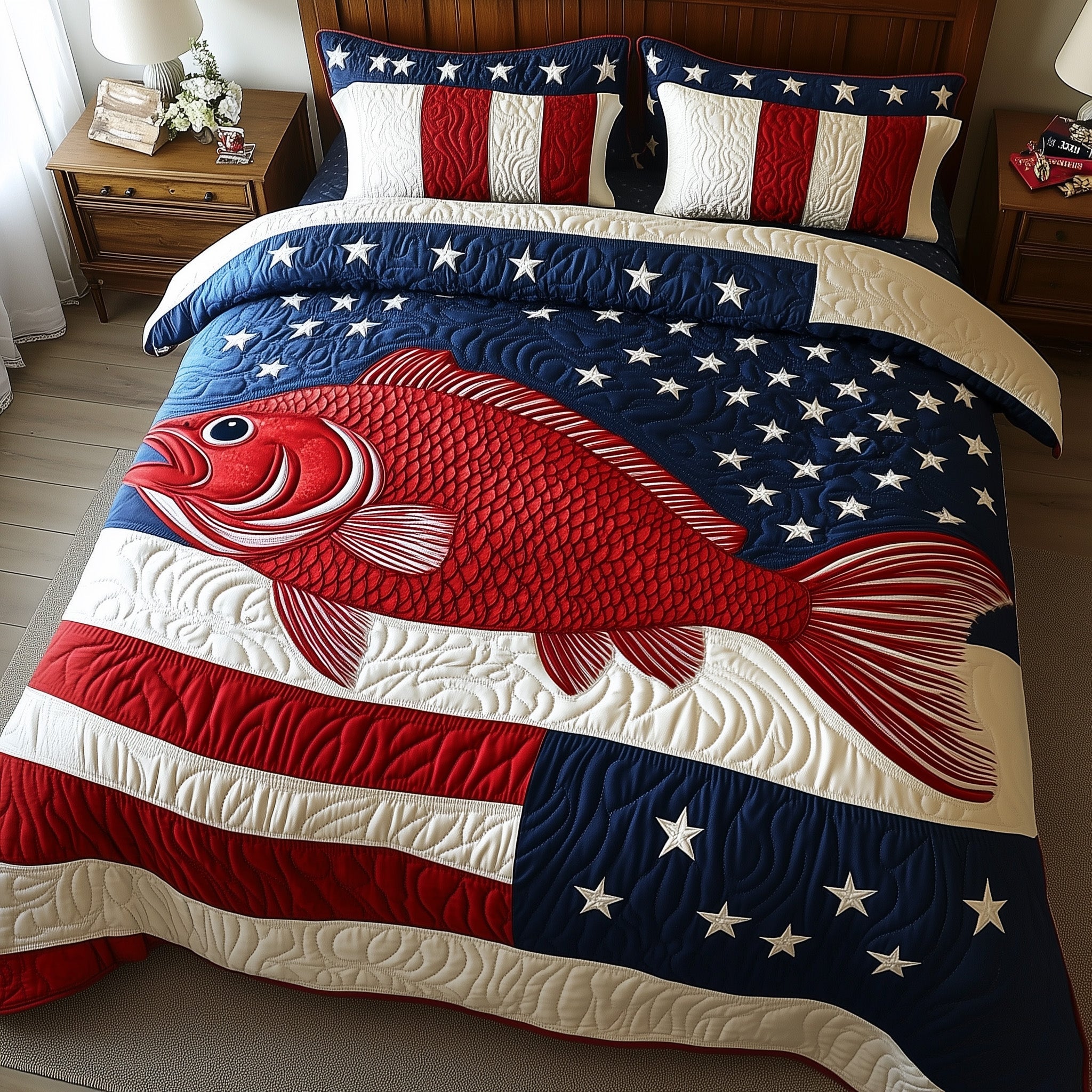Fishing Dream Quilted Bedding Set Duvet Cover Bed Sheet Best Fishing Themed Presents