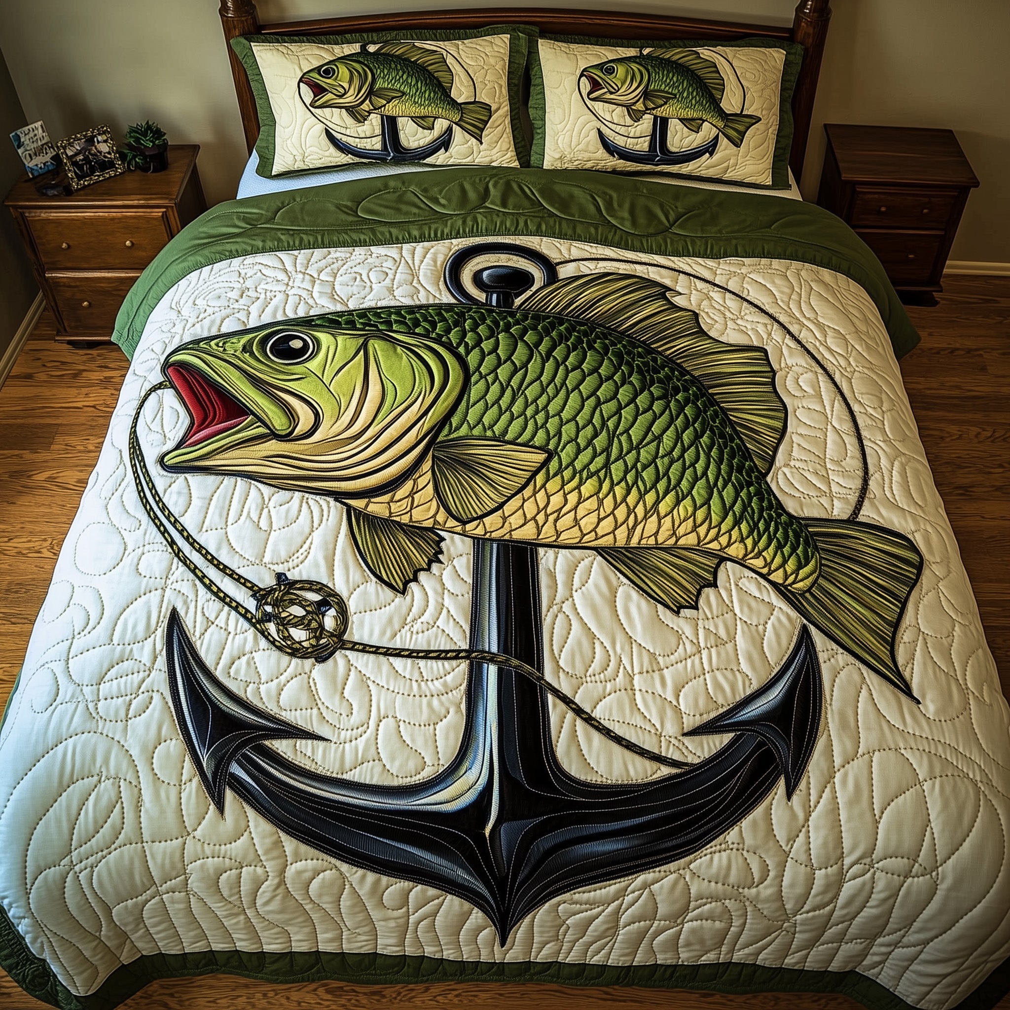 Fishing Dream Quilted Bedding Set Duvet Cover Bed Sheet Fishing Theme Merchandise