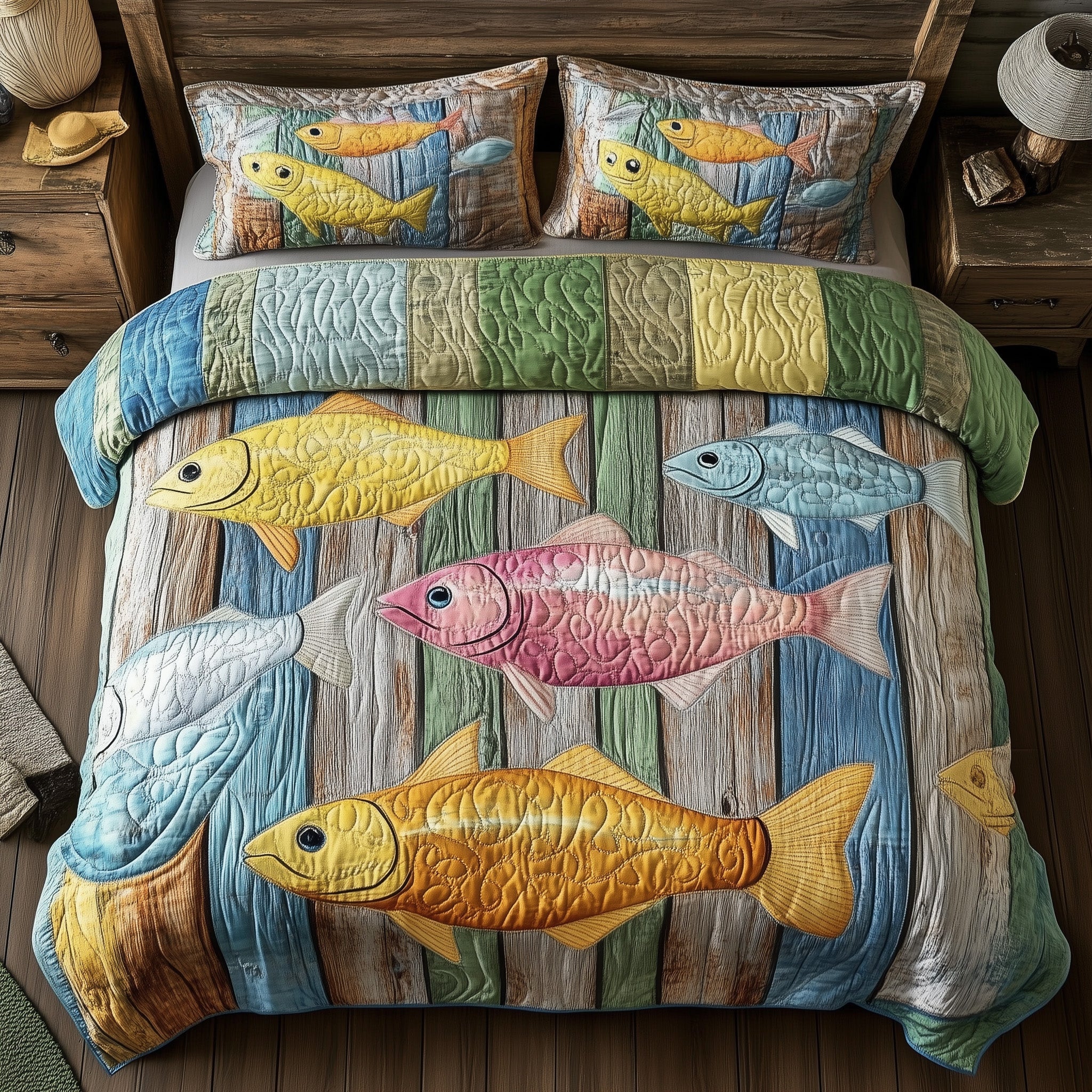 Fishing Dream Quilted Bedding Set Duvet Cover Bed Sheet Fishing Themed Christmas Gifts