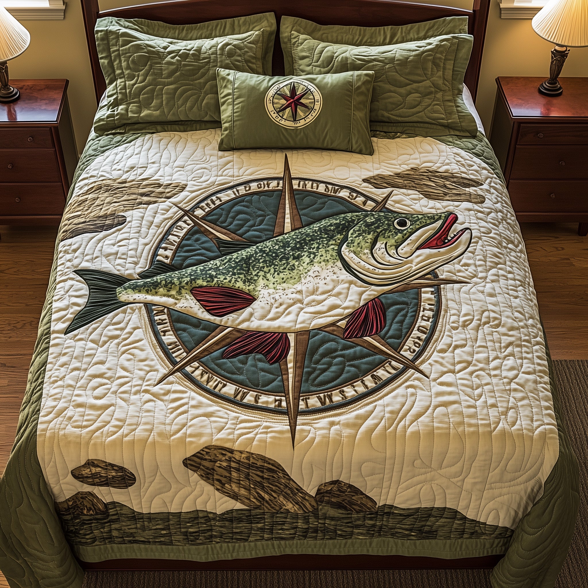Fishing Dream Quilted Bedding Set Duvet Cover Bed Sheet Gifts For People Who Like Fishing
