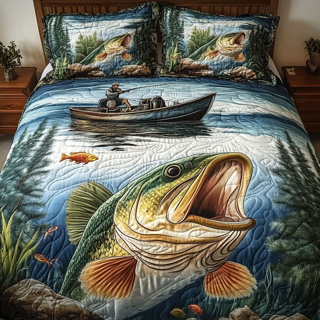 Fishing Dreams Quilted Bedding Set Best Bedspread Set Fishing Gifts For Him