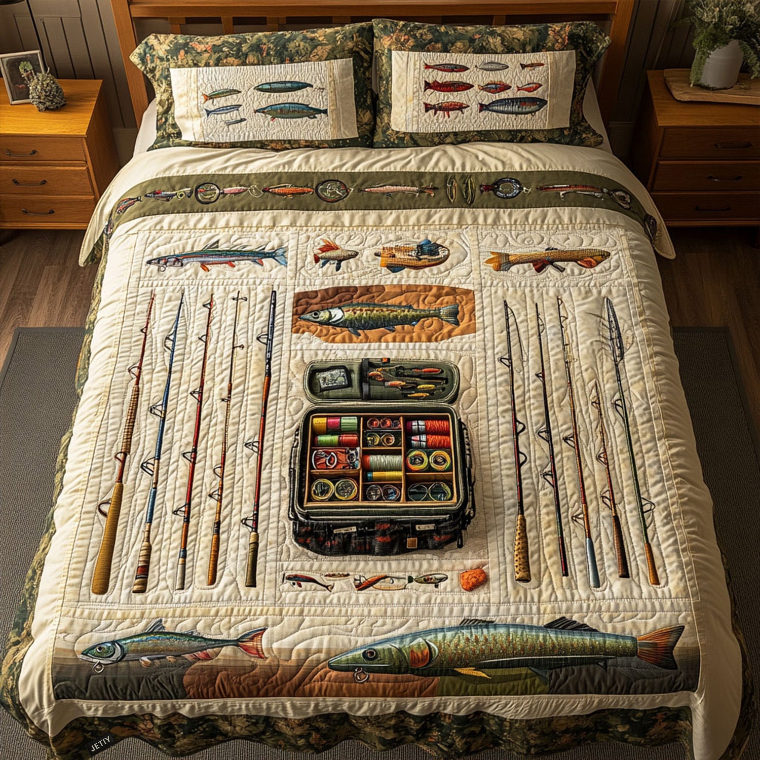 Fishing Expedition Quilted Bedding Set Bed Decorations Cool Fishing Gifts