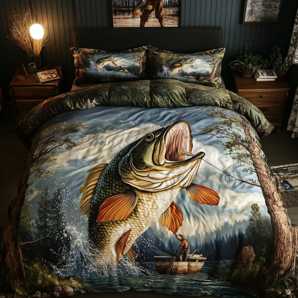 Fishing Glory Quilted Bedding Set Bedspread Set Fishing Gifts For Dad