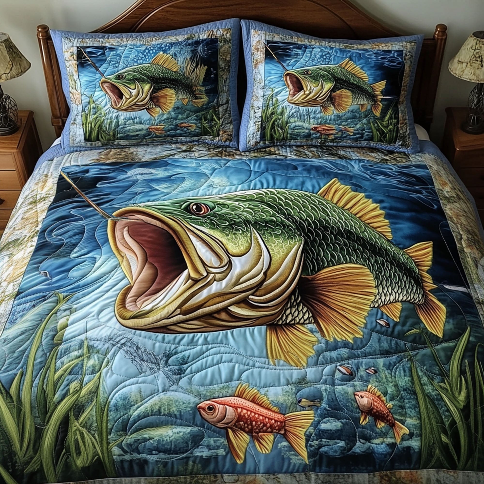 Fishing Glory Quilted Bedding Set Best Bedspread Set Fishing Presents For Dad