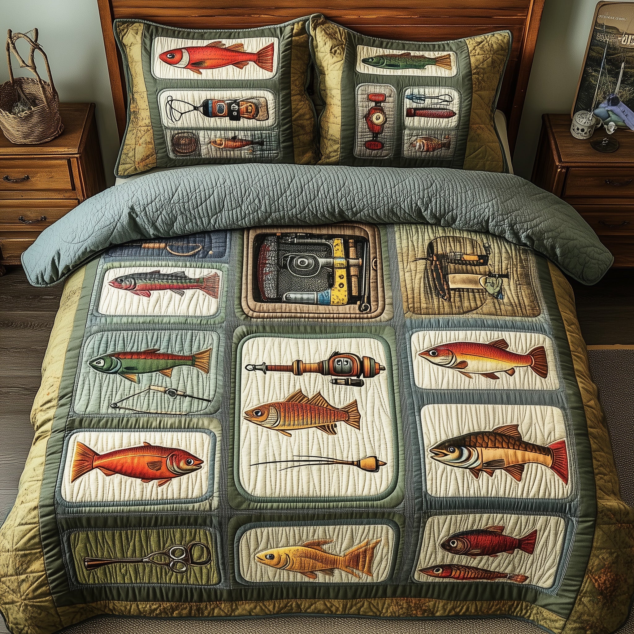 Fishing Heaven Quilted Bedding Set Duvet Cover Bed Sheet Fishing Valentines Gifts