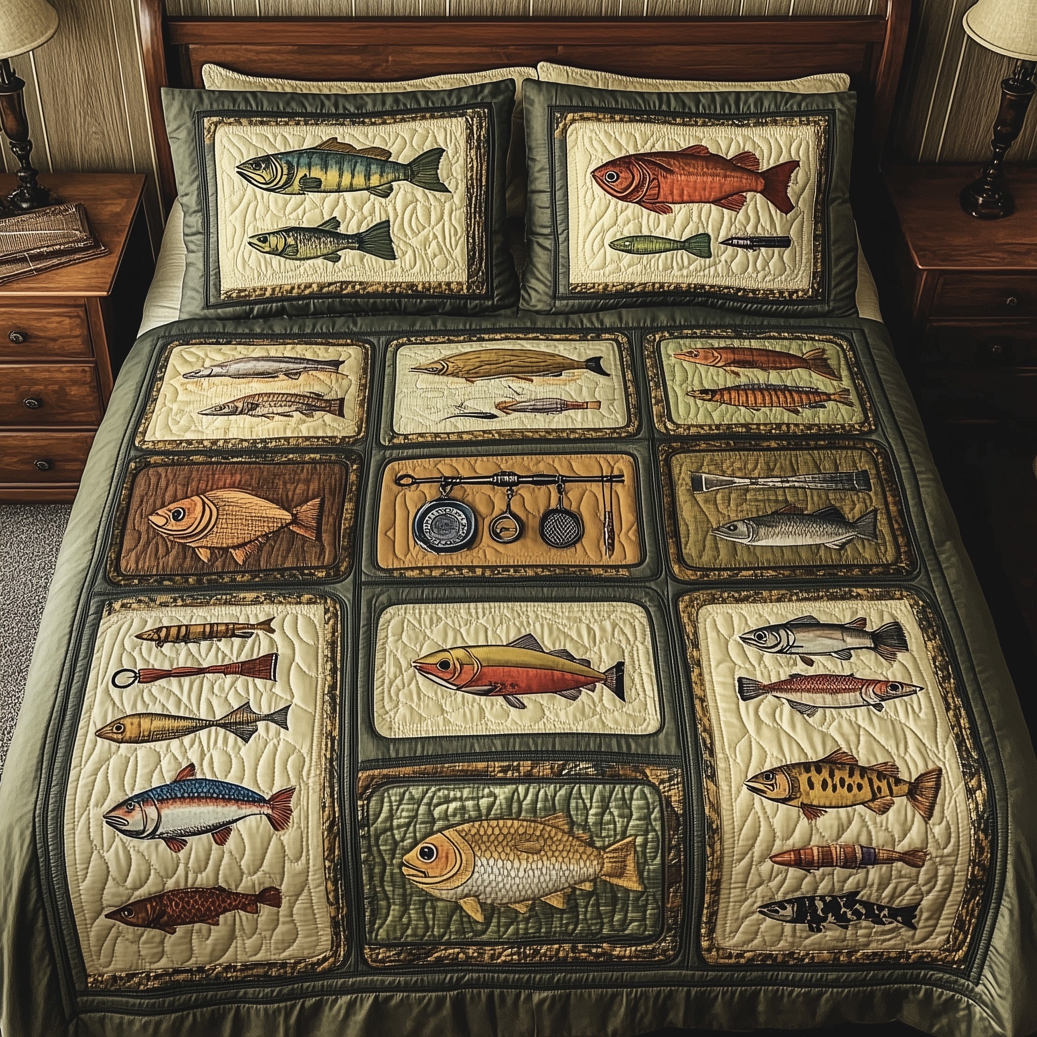 Fishing Heaven Quilted Bedding Set Duvet Cover Bed Sheet Gift Ideas For Fishing Lovers