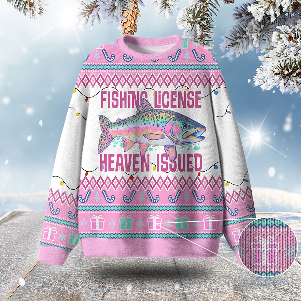 Fishing License Haven Issued Ugly Christmas Sweater Fish Pattern Christmas Gifts For Fisherman