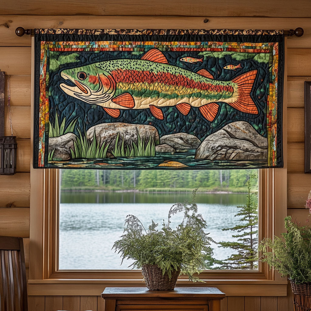 Fishing Lodge Retreat Quilted Valance Kitchen Curtain Unique Gifts For Dad