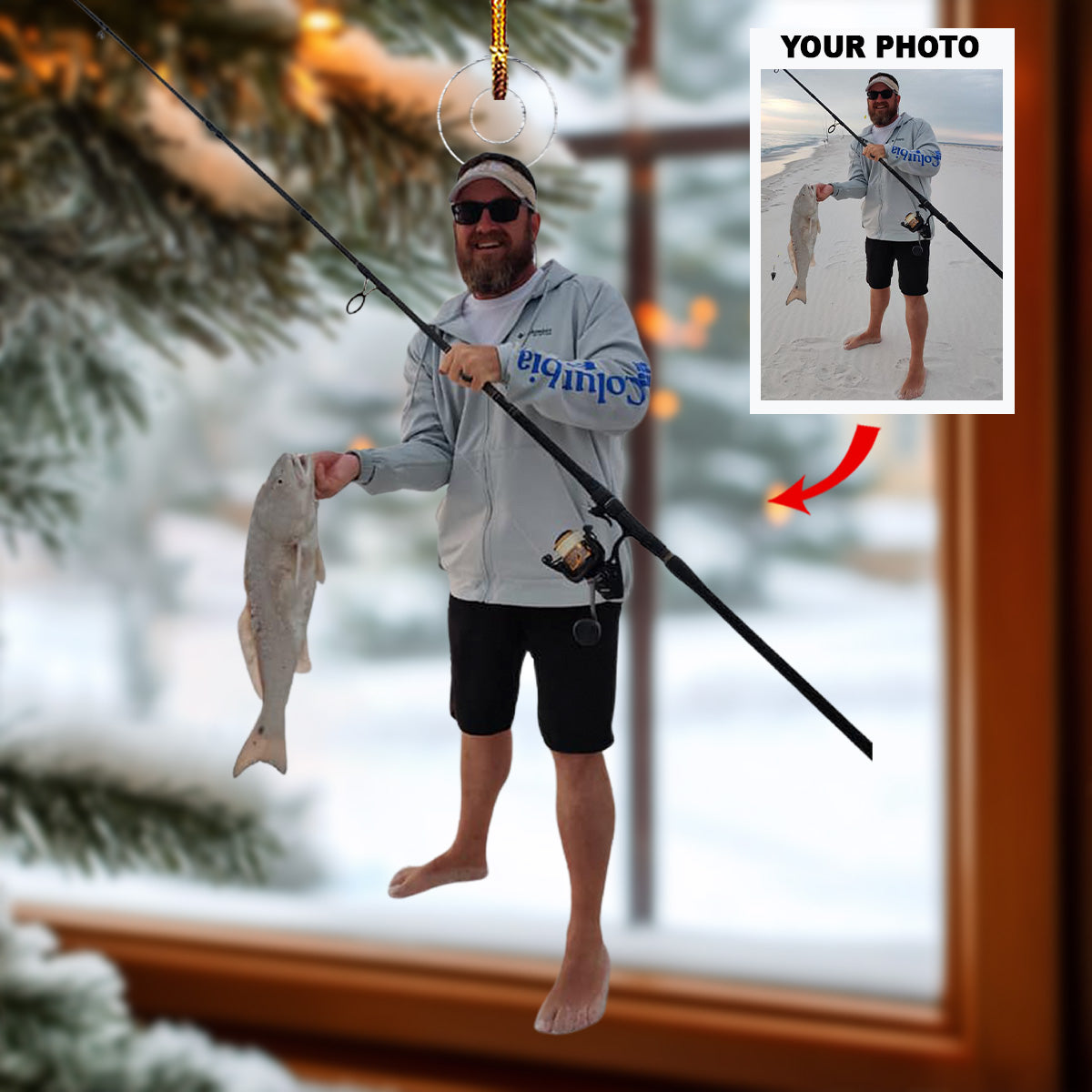 Fishing Personalized Photo Mica Ornament Gift For Fishing Lovers Family Members