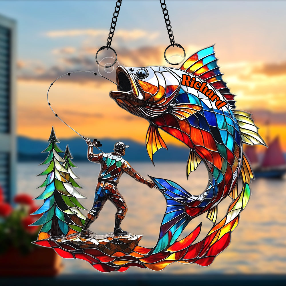 Fishing Scene Suncatcher Ornament - Personalized Gifts For Fishing Lovers - Xmas Ornament Gift Fishing Scene Suncatcher Ornament - Personalized Gifts For Fishing Lovers - Xmas Ornament Gift