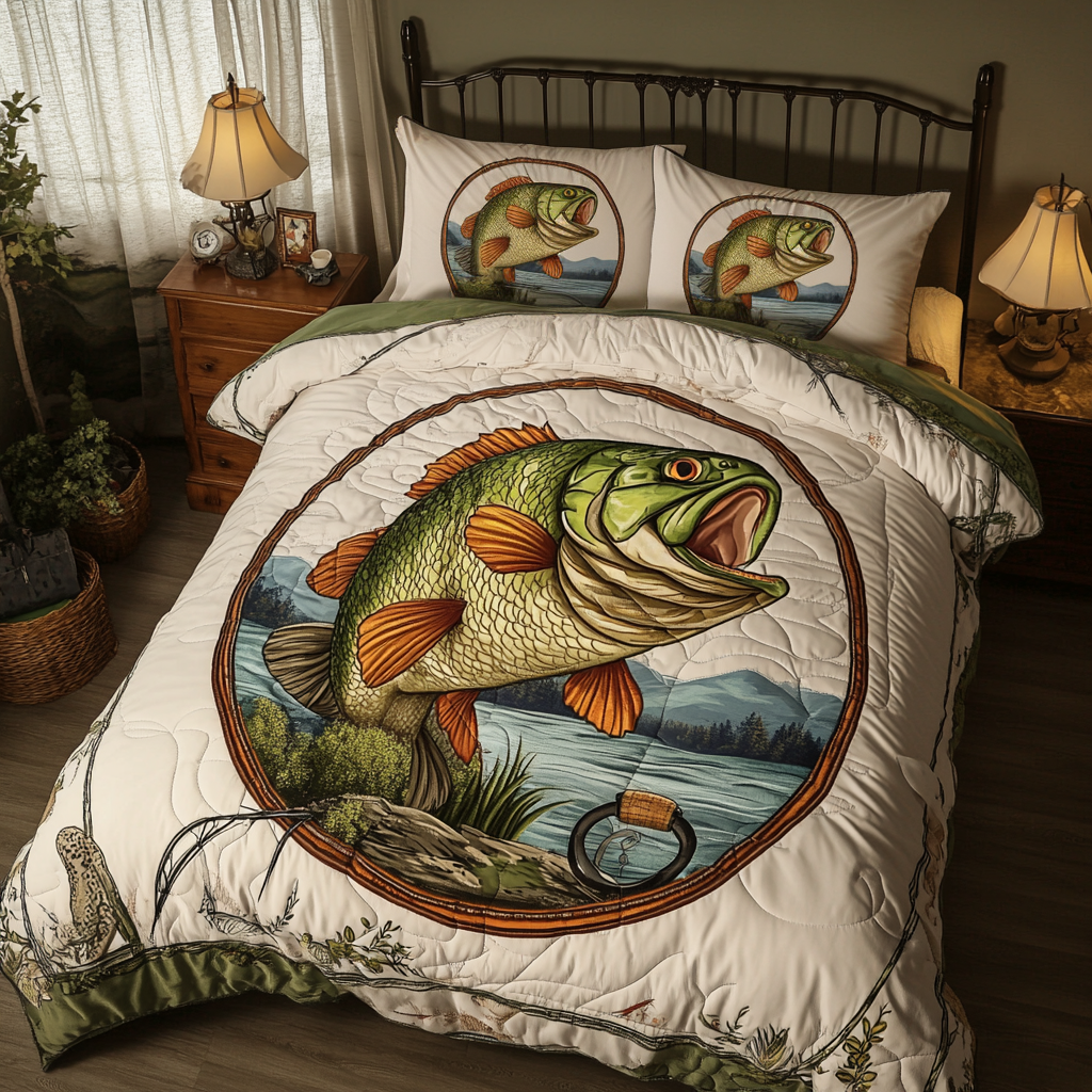 Fishing Tale Quilted Bedding Set Bed Decorations Fishing Gifts For Him