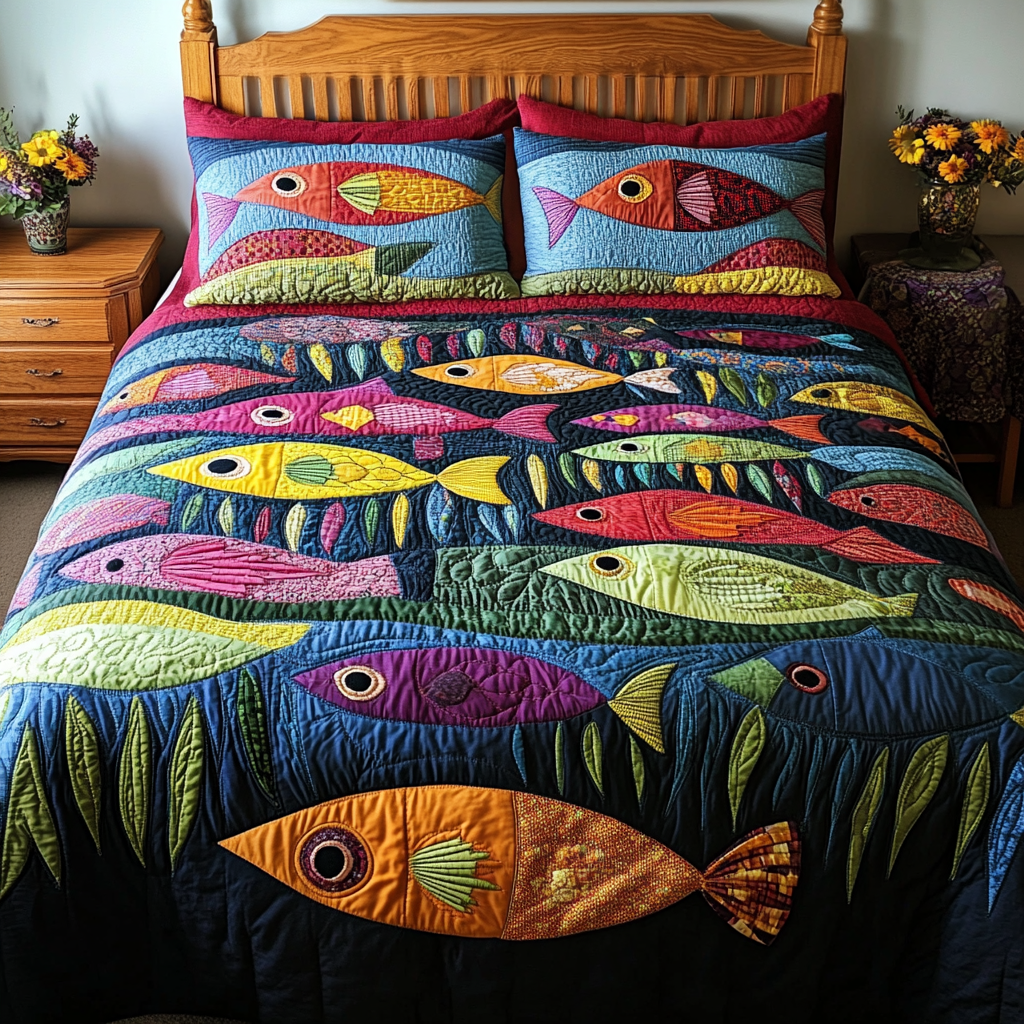 Fishy Fun Quilted Bedding Set Bedroom Decor Ideas Fishing Themed Christmas Gifts