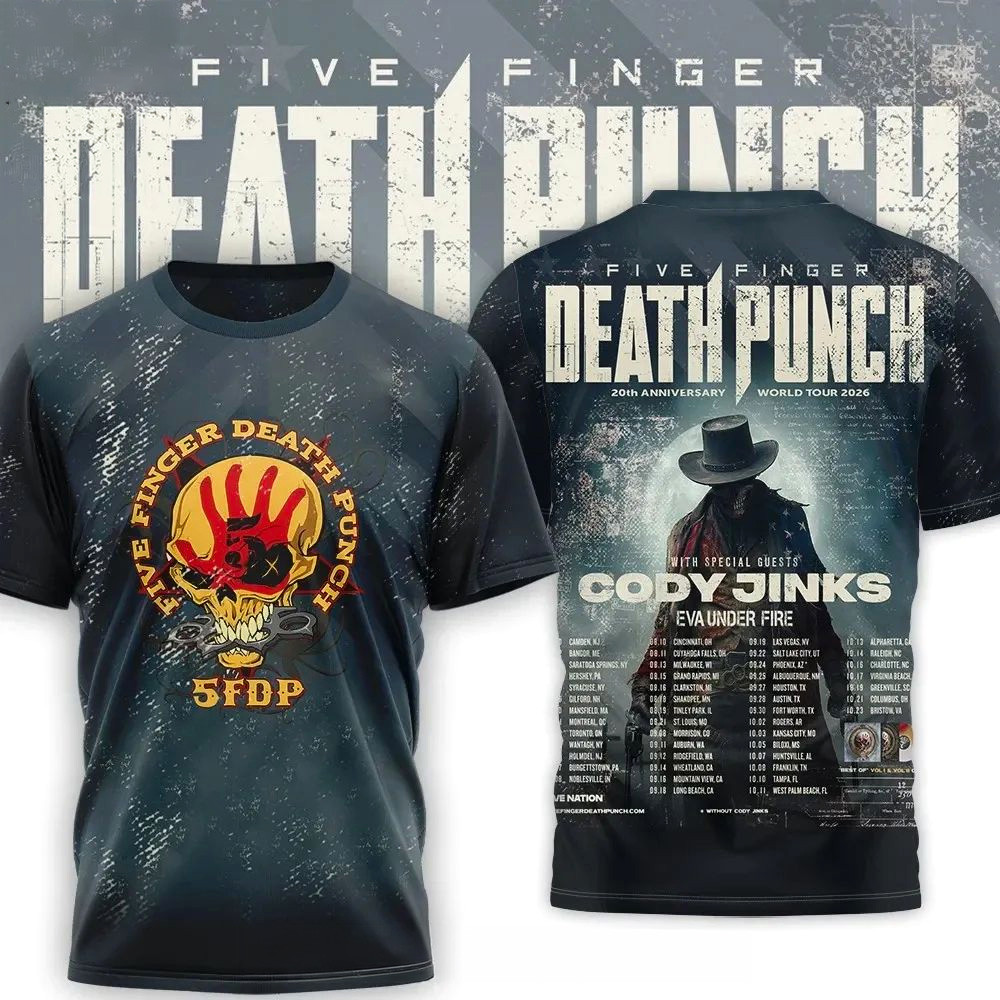 Five Finger Death Punch 20th Anniversary World Tour 2026 With Cody Jinks T-Shirt Fan Merch
