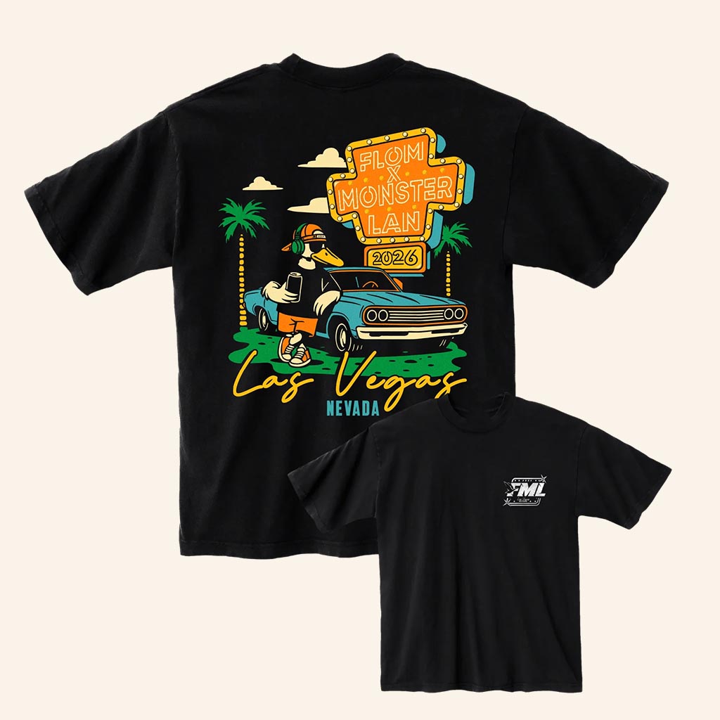 Fl0m Merch FML Event T-Shirt Flom x Monster Lan 2026 Las Vegas Nevada Shirt Him Gifts