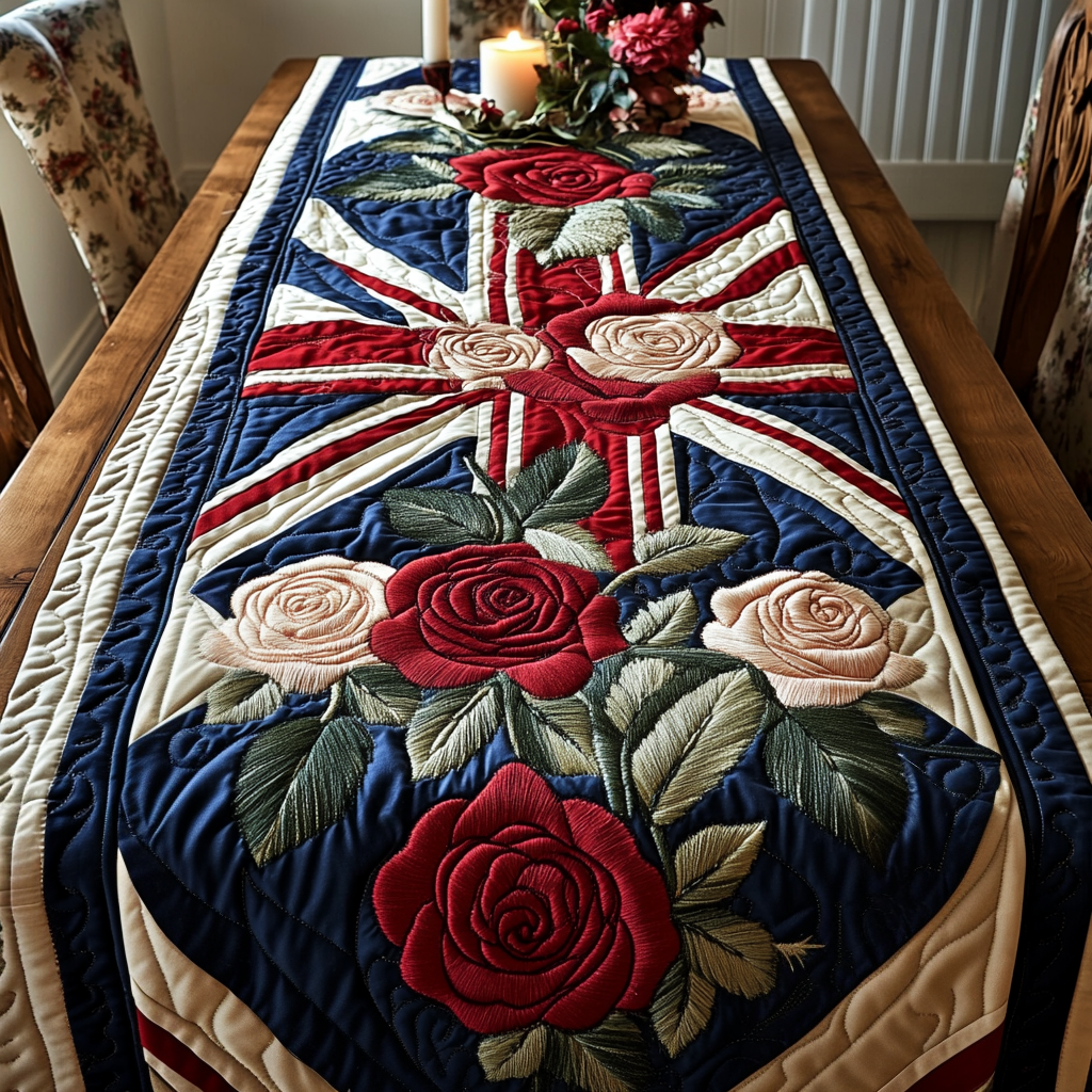 Flag Blossoms Quilted Table Runner Elegant Holiday Table Runners Gifts For Flower Enthusiasts