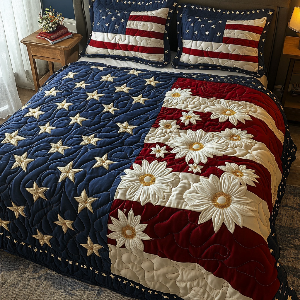 Flag Dreams Quilted Bedding Set Soft Bed Sheet and Pillowcase Set for Relaxing Nights