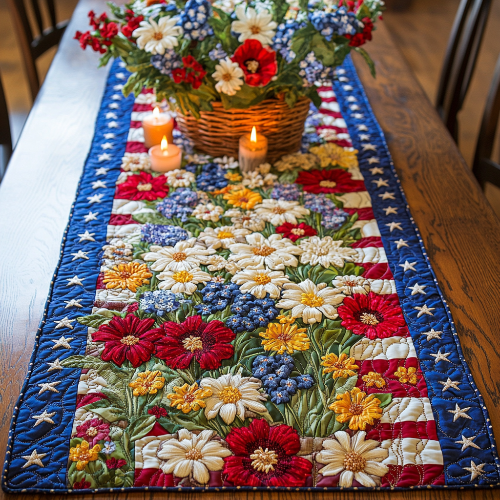 Flag Garden Quilted Table Runner Holiday Dining Table Decor Best Patriotic Gifts