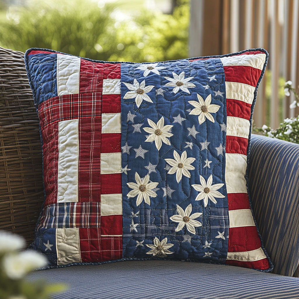 Flag Inspired Patchwork Quilted Pillow Case Decorative Pillow Covers Gifts For A Patriotic Person