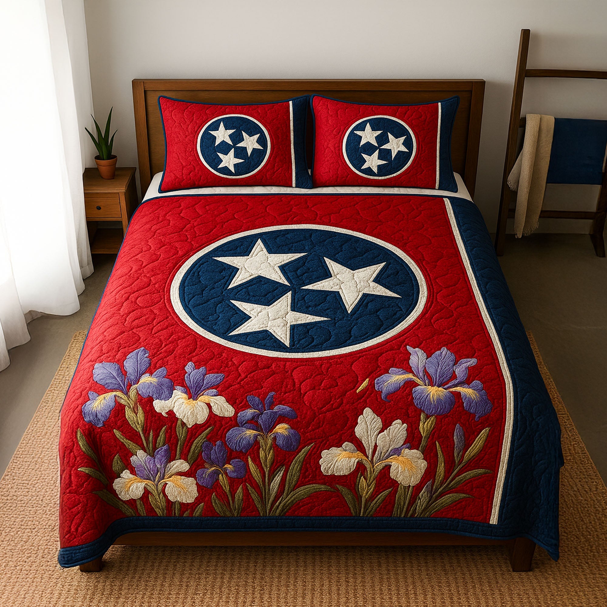 Flag of Flowers Quilted Bedding Set Bedroom Decor Ideas Patriotic Gift Ideas