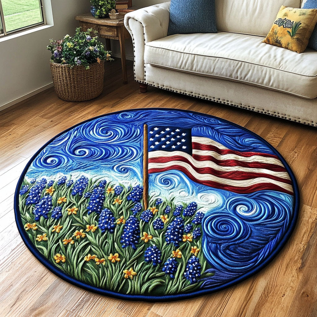 Flag of Freedom Quilted Round Mat Outdoor Decor Christmas Gifts For Flower Lovers