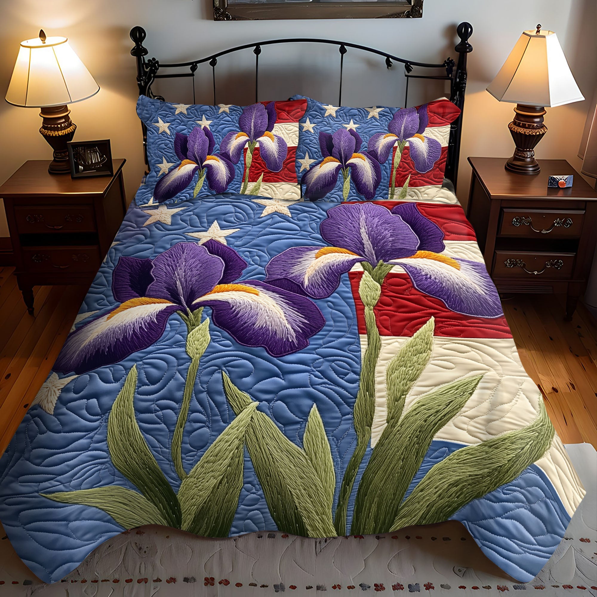 Flag of Petals Quilted Bedding Set Bed Decor Ideas Gifts For A Patriotic Person
