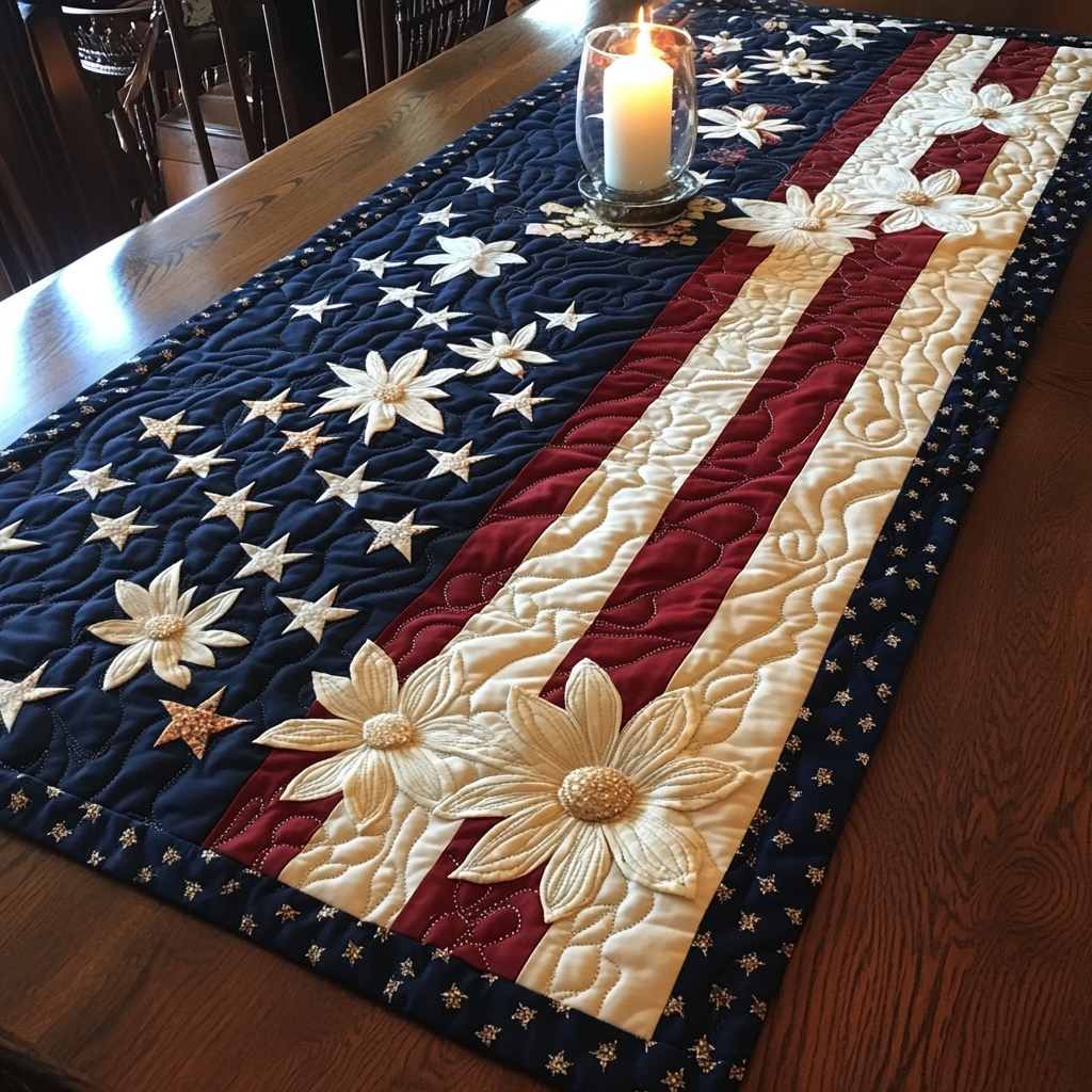 Flag Parade Quilted Table Runner Holiday Table Runner Independence Day Gift